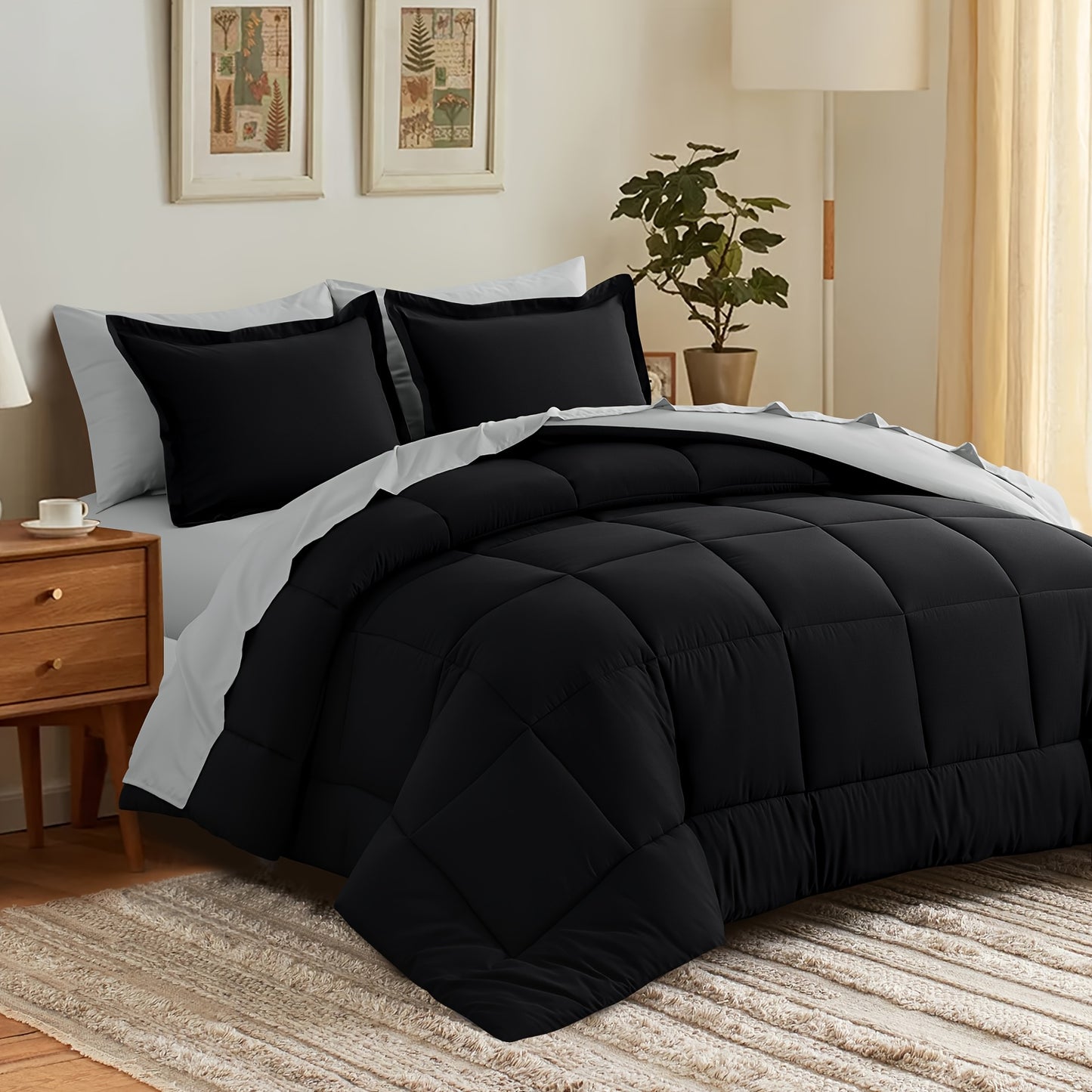 7pcs Ultra-Soft Bed In A Bag, Down Alternative Bedding Sets with All Season Quilted Comforter, Flat Sheet, Fitted Sheet, Pillowcases - Gifts for The Family And Friends, RUIKASI, Machine Washable, Polyester 100, Acrylic 15, Sa