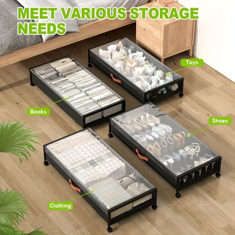 Large Under Bed Storage with Wheels, Under Bed Storage Containers with Clear Window&Label, Rolling Under Bed Storage Metal Drawer for Clothes, Shoes, Toys, Blankets, Books, Under-Bed Storage