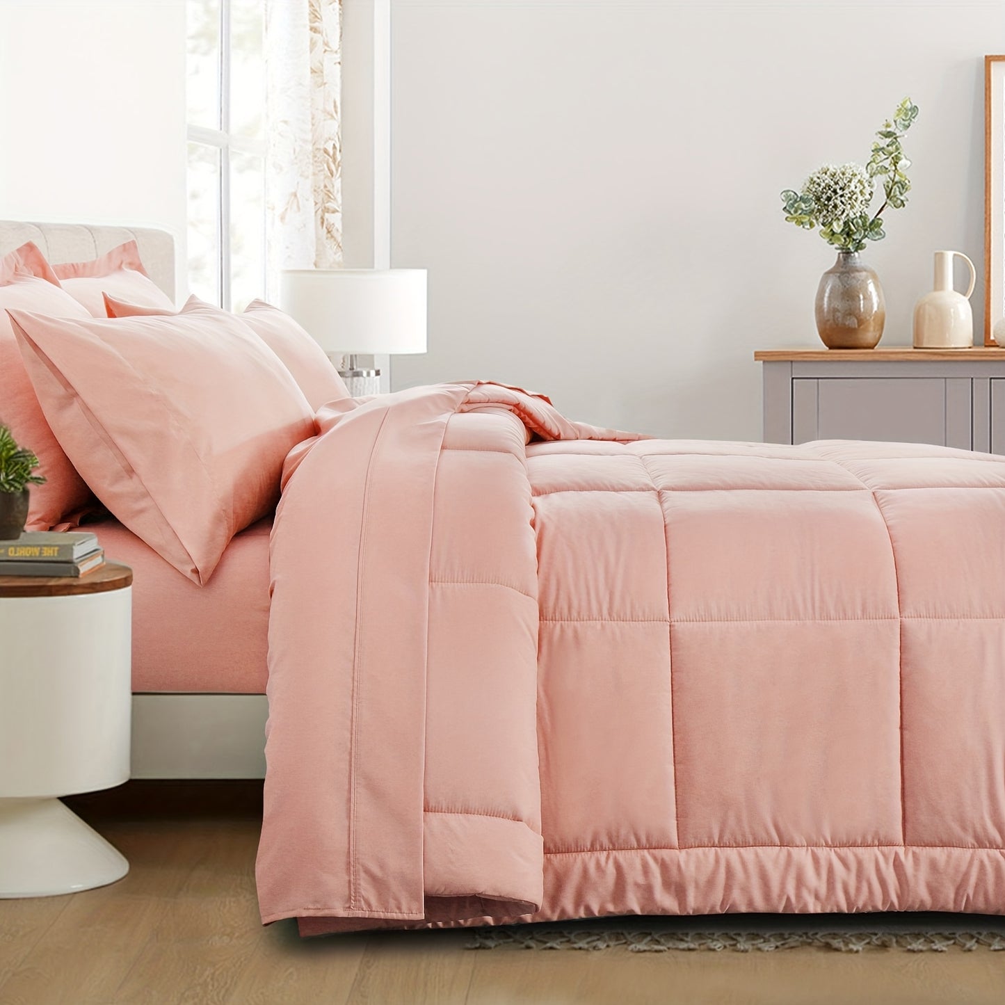 7pcs Ultra-Soft Bed In A Bag, Down Alternative Bedding Sets with All Season Quilted Comforter, Flat Sheet, Fitted Sheet, Pillowcases - Gifts for The Family And Friends, RUIKASI, Machine Washable, Polyester 100, Acrylic 15, Sa