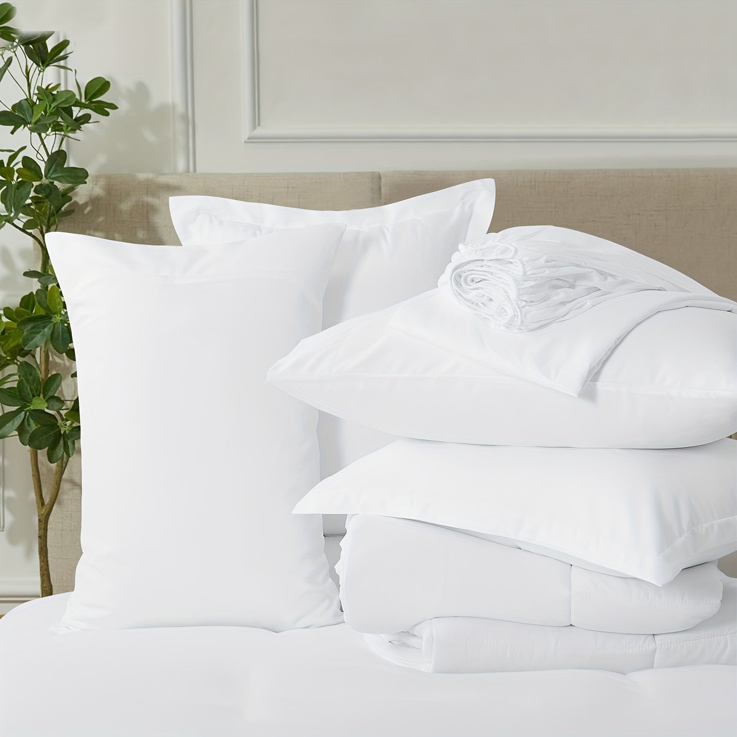 7pcs Ultra-Soft Bed In A Bag, Down Alternative Bedding Sets with All Season Quilted Comforter, Flat Sheet, Fitted Sheet, Pillowcases - Gifts for The Family And Friends, RUIKASI, Machine Washable, Polyester 100, Acrylic 15, Sa