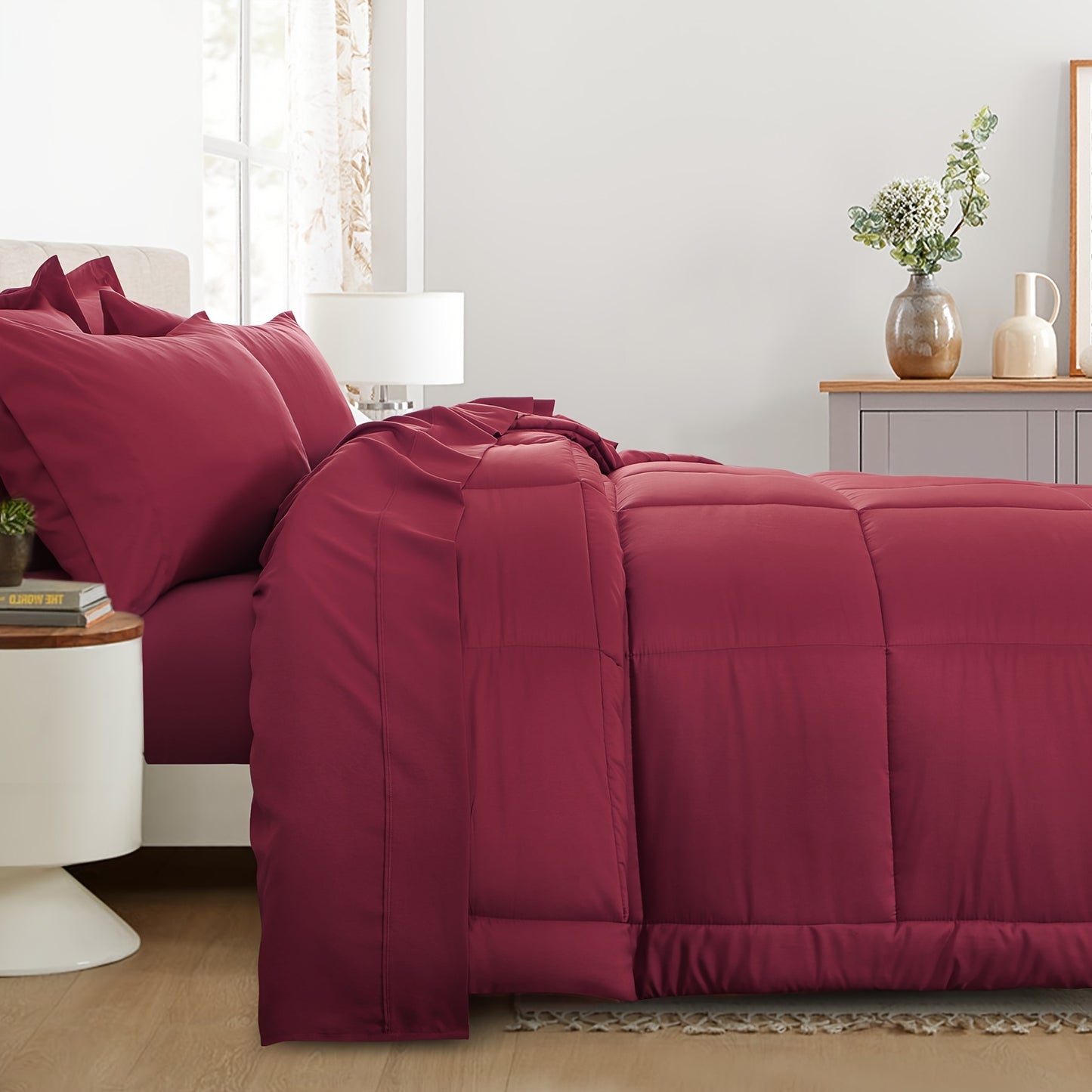 7pcs Ultra-Soft Bed In A Bag, Down Alternative Bedding Sets with All Season Quilted Comforter, Flat Sheet, Fitted Sheet, Pillowcases - Gifts for The Family And Friends, RUIKASI, Machine Washable, Polyester 100, Acrylic 15, Sa