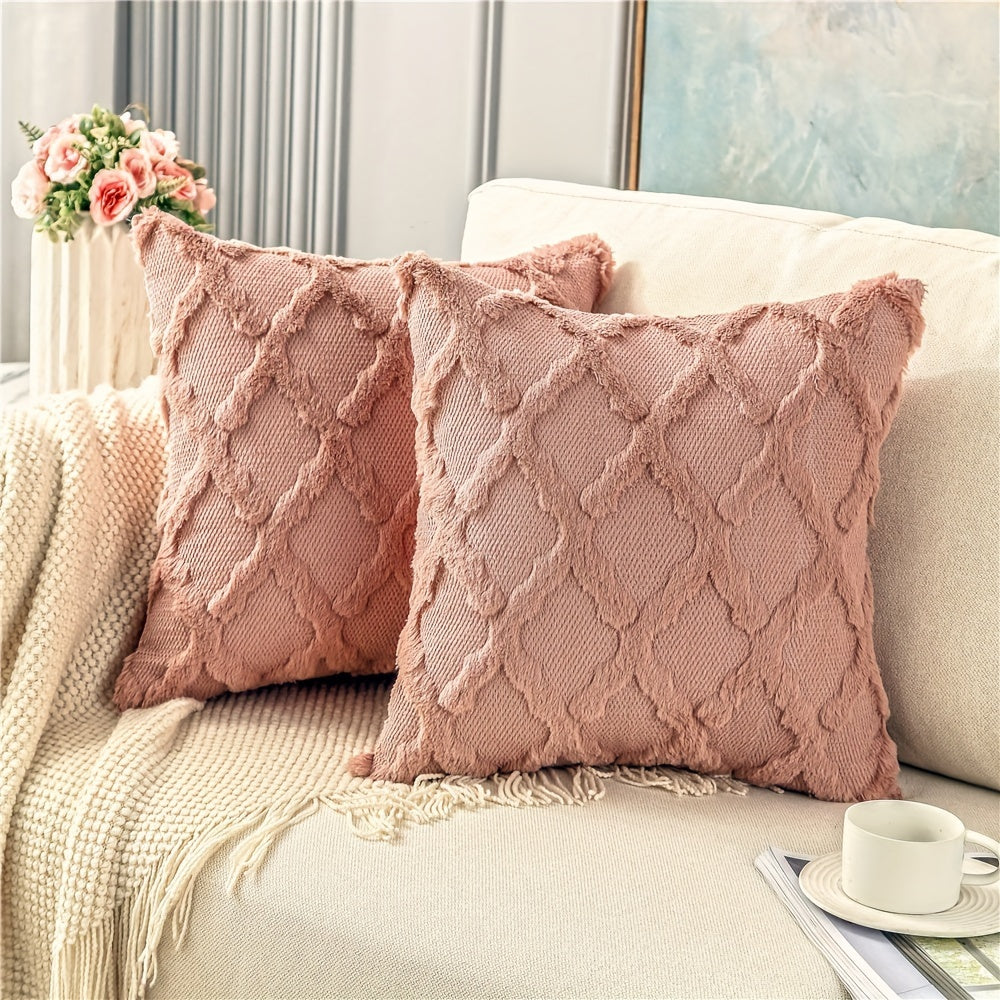 Set of 2 Bohemian Chic Velvet Throw Pillow Covers - Soft, Machine Washable, Woven Zipper Closure, Geometric Pattern Design - Decorative Cushion Covers for Living Room, Bedroom, and Outdoor Spaces