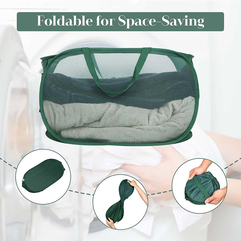 Upgraded Reinforced Portable Dirty Clothes Basket & Hollow Toy Storage Basket - Featuring a Sturdy Mesh Pop-Up Laundry Basket with Side Pockets, Suitable for Laundry Rooms, Bathrooms, Kids' Rooms, Dorms, or Travel.
