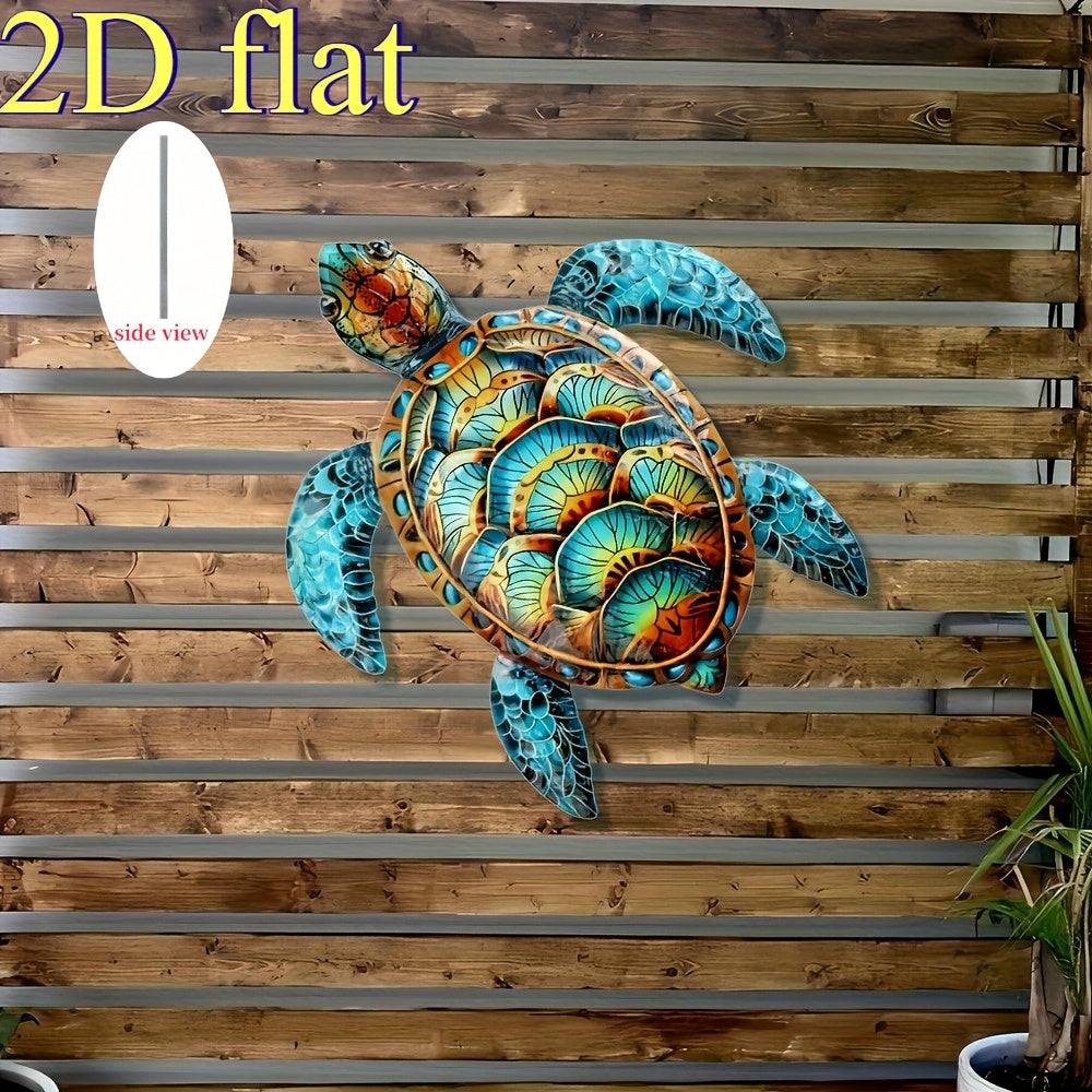 2D Flat, 2D flat-1pc, metal turtle wall art, coastal turtle decoration, 2D metal wall decoration, suitable for home, garden, and wall decoration, 2D Flat