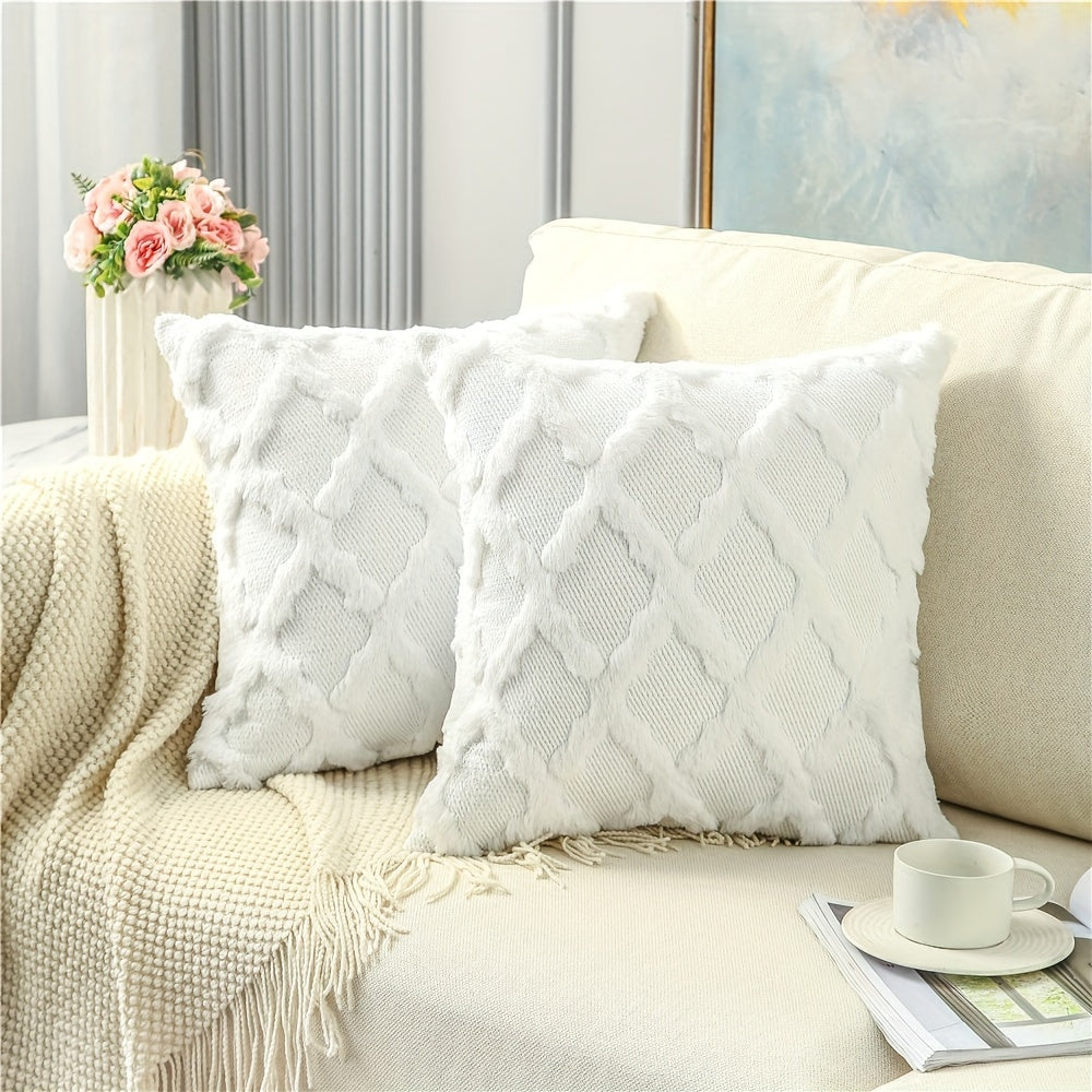 Set of 2 Bohemian Chic Velvet Throw Pillow Covers - Soft, Machine Washable, Woven Zipper Closure, Geometric Pattern Design - Decorative Cushion Covers for Living Room, Bedroom, and Outdoor Spaces