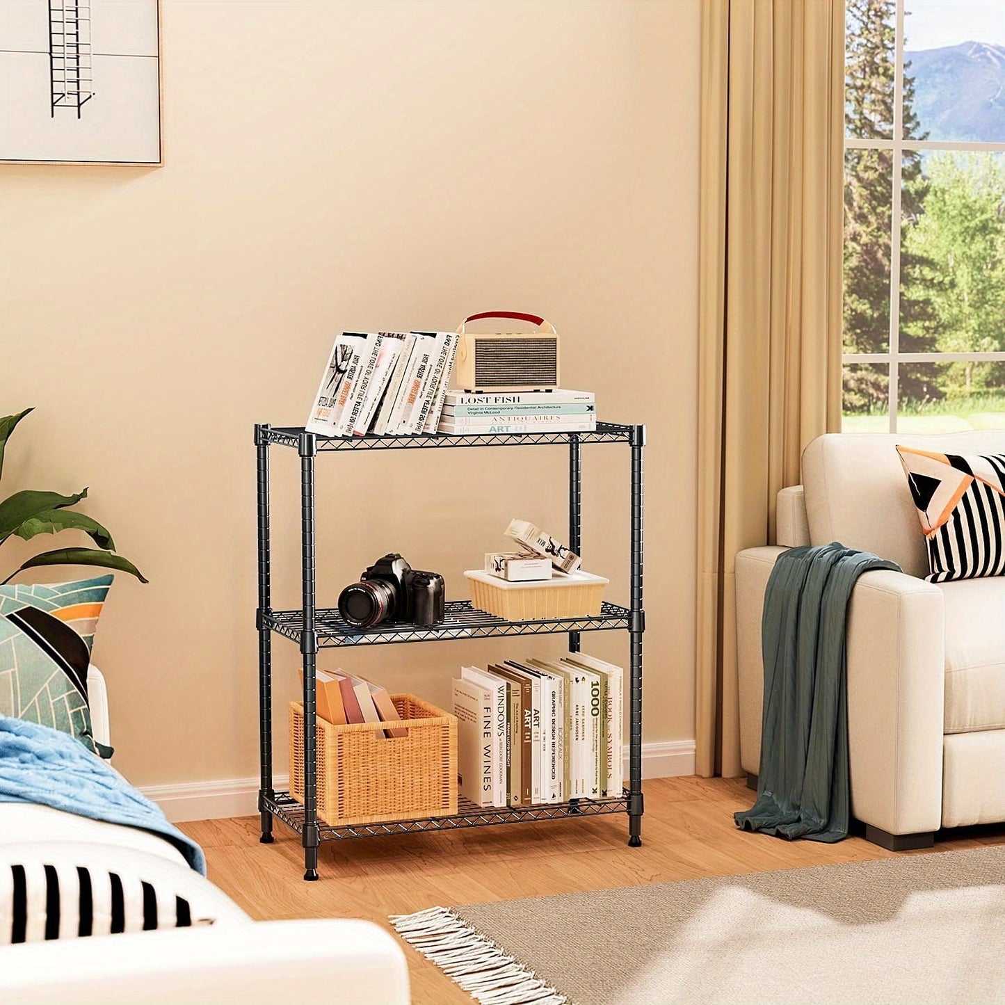 Black M MZG 750 lbs 3-Tier Metal Wire Storage Rack Organizer - Freestanding Shelf for Kitchen, Pantry, Laundry Room - 13.8" x 29.5" x 35.5", Utility Shelves