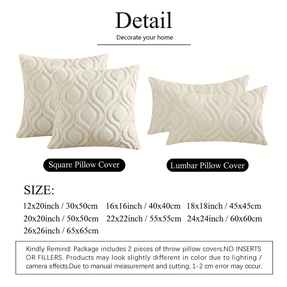 2pcs Boho Chic 18x18 Inch Throw Pillow Covers - Luxurious Soft Plush Faux Fleece with Geometric Quilted Pattern, Zip Closure - Machine Washable for Couch, Sofa, Bedroom Decor, Throw Pillows for Couch