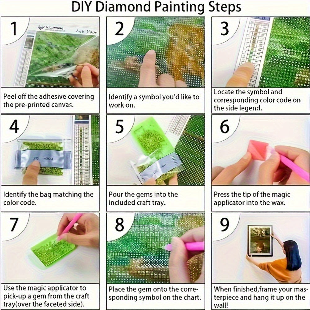 Simple Horse and Cowboy Diamond Painting Set - 15.75X15.75inch Full Round Crystal Glass Tile Art Set, Suitable for Beginners and Adults, Frameless Landscape Home Wall Decoration. Mosaic Puzzle Diamond Painting Handmade Set, H