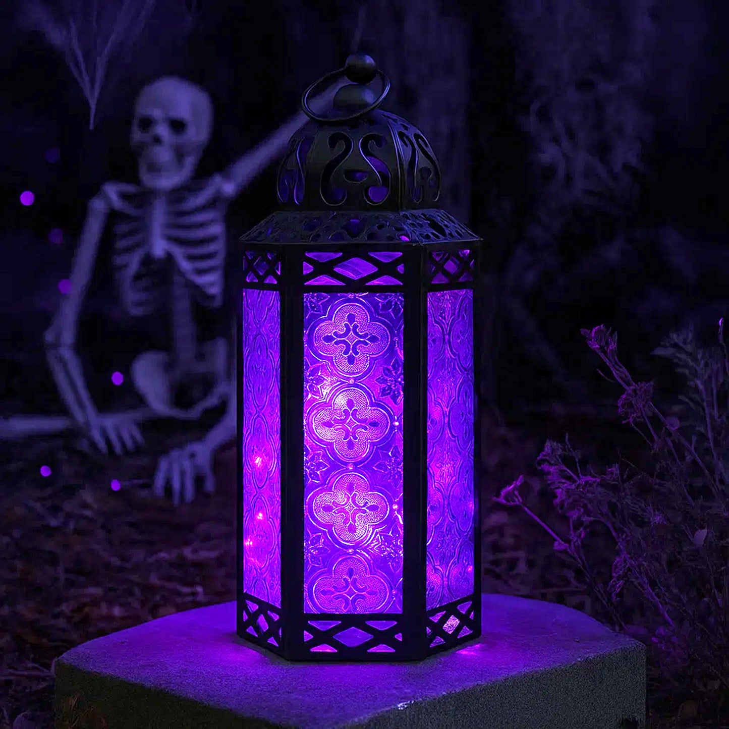 Stunning Ambient Lighting Safe and Stylish Glass Metal Moroccan Candle Lantern Holder Lamp with Battery-Operated LED Lights plus Remote Control – Handcrafted Lantern with Intricate Design and Embossed Glass, Indoor Home Dec