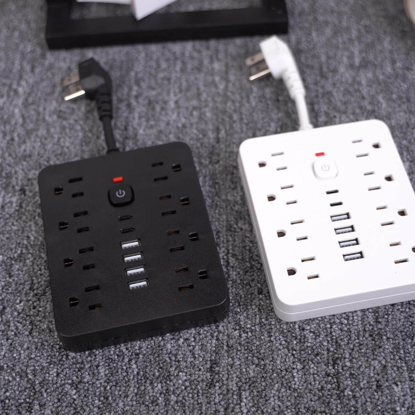 1pc Rectangle USB Charging Station, 8 Outlets with 6 USB (2 USB C) Charging Ports, Multi Plug Outlet Extender, Flexible short charging cable, Flat Plug, Wall Mount, with Surge Protection, On and off switch, 110V/220V Power Su