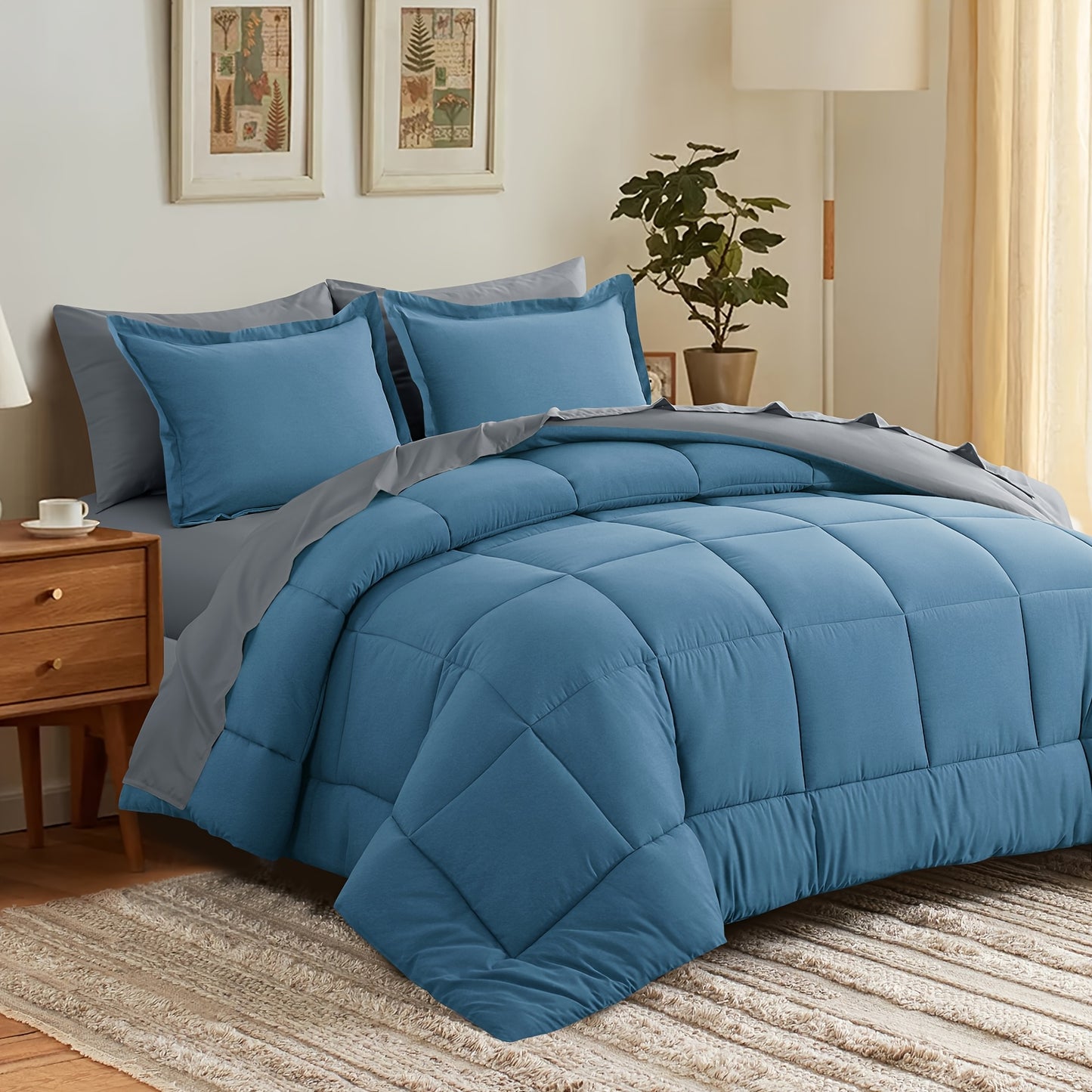 7pcs Ultra-Soft Bed In A Bag, Down Alternative Bedding Sets with All Season Quilted Comforter, Flat Sheet, Fitted Sheet, Pillowcases - Gifts for The Family And Friends, RUIKASI, Machine Washable, Polyester 100, Acrylic 15, Sa