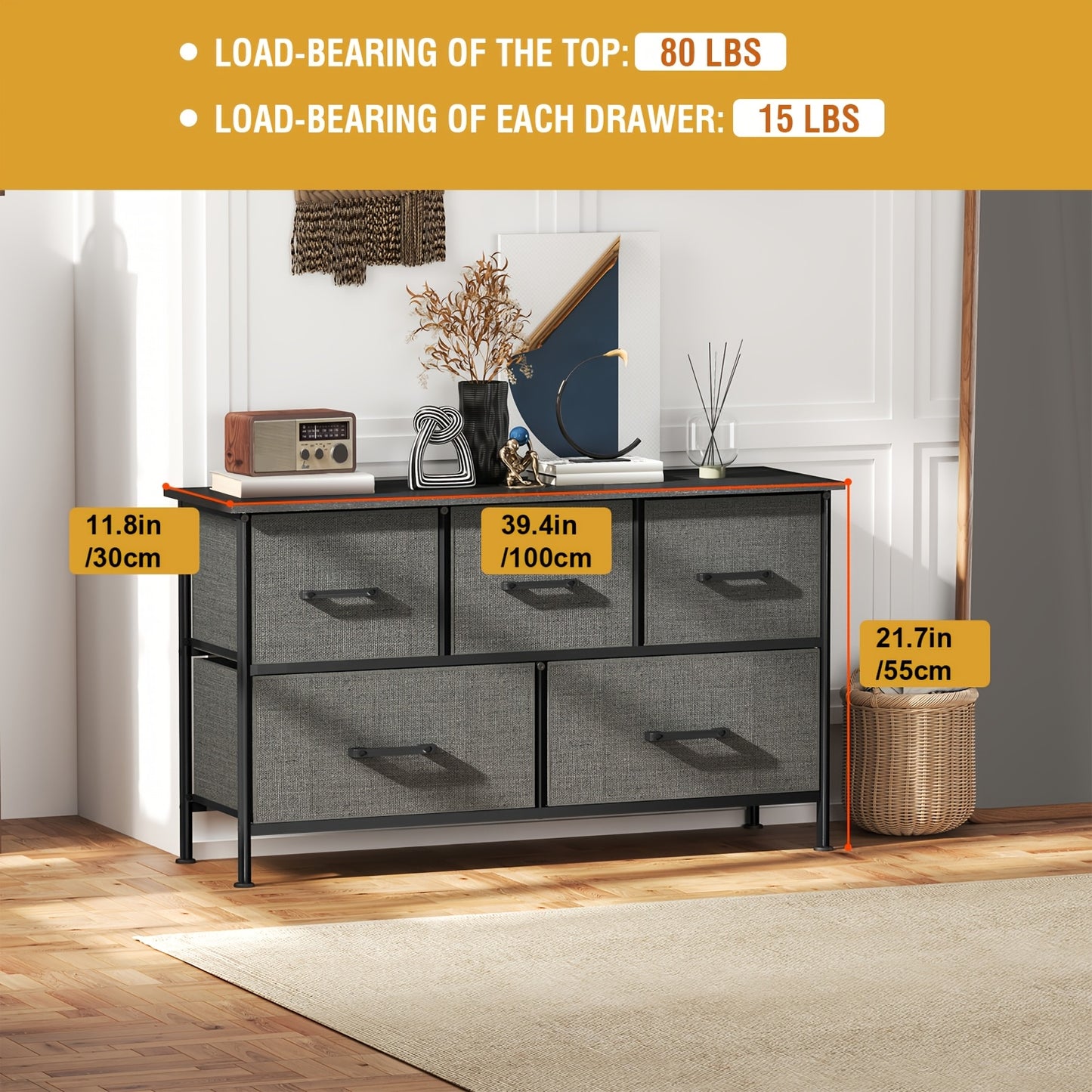 5/8/9 Fabric Drawers Dresser For Bedroom, Storage Drawers, Chest Organizer Units With Wooden And Steel Frame Top For Bedroom, Living Room, Closet, Living Room, Entryway, Black/Grey/Nature