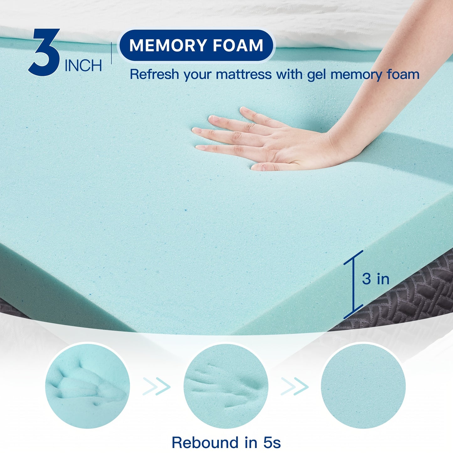 Foldable Thickened Quilted Latex Layer High Resilience Zero Pressure Mattress Topper with Memory High Resilience Latex, 3D Edge Support, Knitted Breathable Non-slip Pad