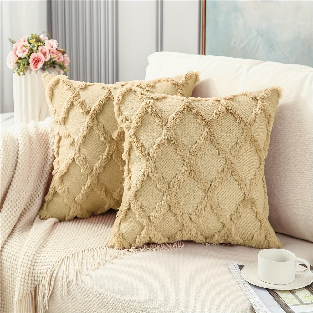 Set of 2 Bohemian Chic Velvet Throw Pillow Covers - Soft, Machine Washable, Woven Zipper Closure, Geometric Pattern Design - Decorative Cushion Covers for Living Room, Bedroom, and Outdoor Spaces