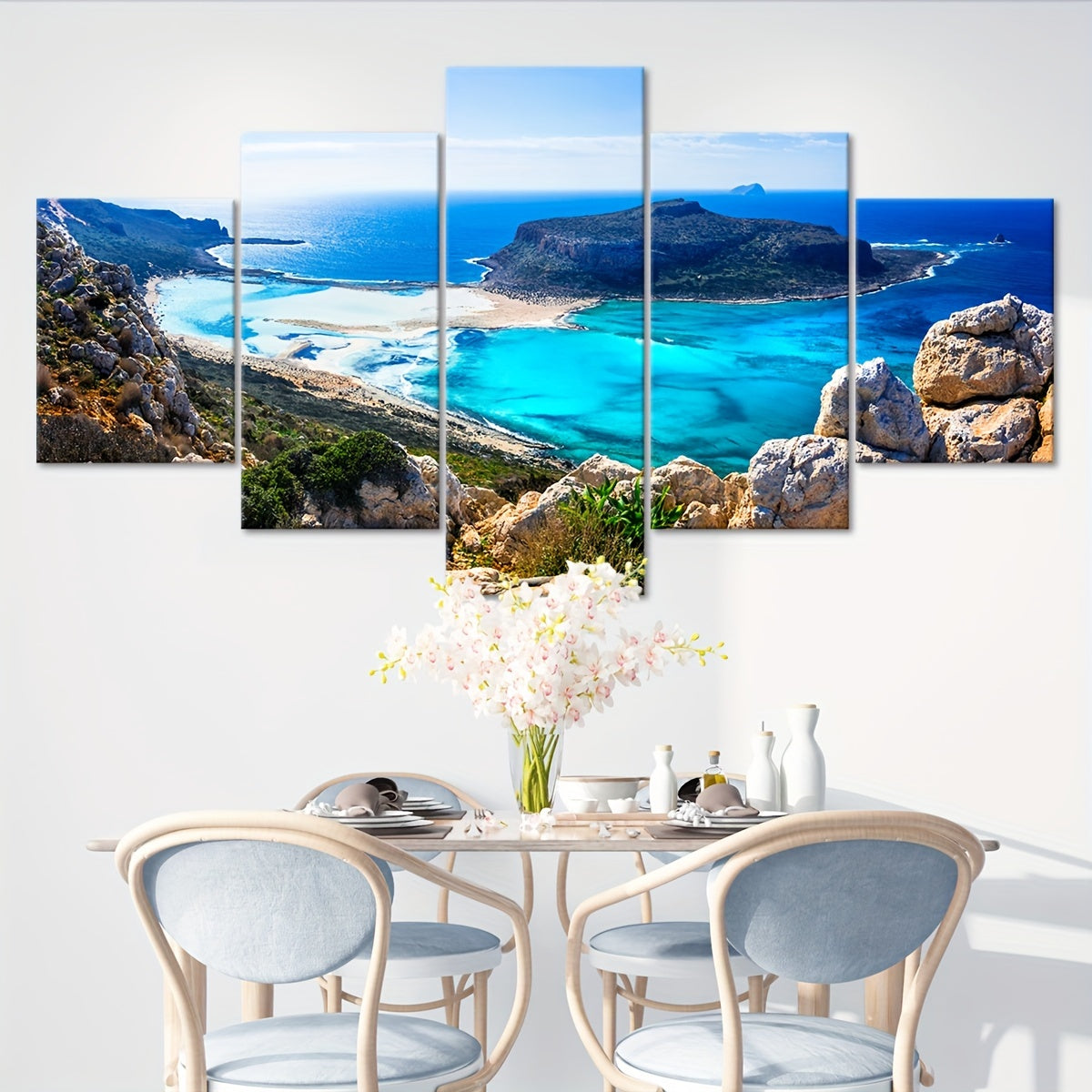 5pcs Frame Nature Seaside Lakes Canvas Poster, Sunrise Sunset Sea View Five Panel Scene Art, Modular Picture, Print Painting, Modern Art, Ideal Decor for Bedroom Living Room Kitchen Dorm, Wall Decoration, Gift for Family Frie