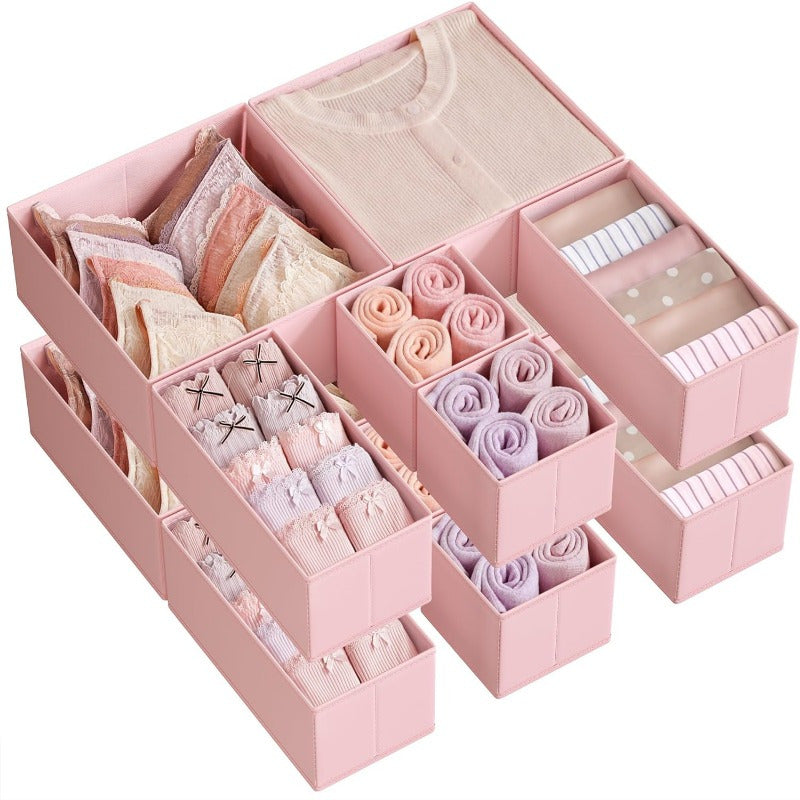 Dove Gray Drawer Organizer, Set of 12 Foldable Fabric Storage Bins for Socks, Underwear, Bras, Ties, Scarves, Dresser Drawer Organizers