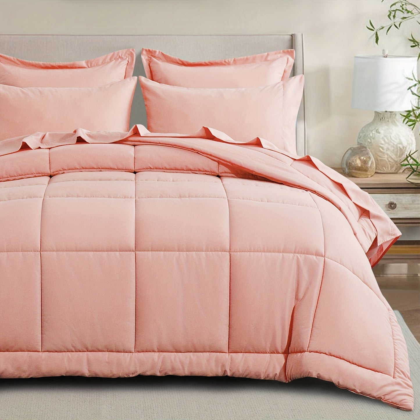 7pcs Ultra-Soft Bed In A Bag, Down Alternative Bedding Sets with All Season Quilted Comforter, Flat Sheet, Fitted Sheet, Pillowcases - Gifts for The Family And Friends, RUIKASI, Machine Washable, Polyester 100, Acrylic 15, Sa