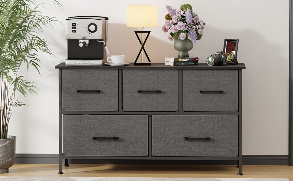 5/8/9 Fabric Drawers Dresser For Bedroom, Storage Drawers, Chest Organizer Units With Wooden And Steel Frame Top For Bedroom, Living Room, Closet, Living Room, Entryway, Black/Grey/Nature