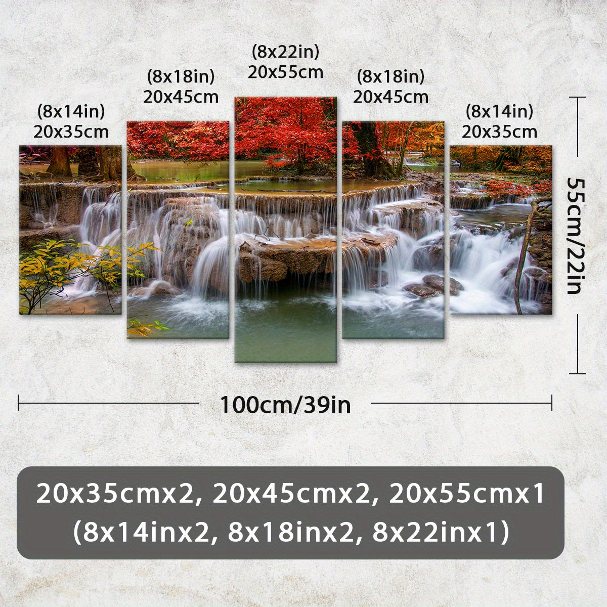 5pcs Wooden Framed Canvas, Jungle And Stream Theme Poster, Pattern Art for Home Decoration, Wall Decor for Living Room, Bedroom, Office, Bar, Restaurant, High Quality Waterproof Painting, HD Artwork.