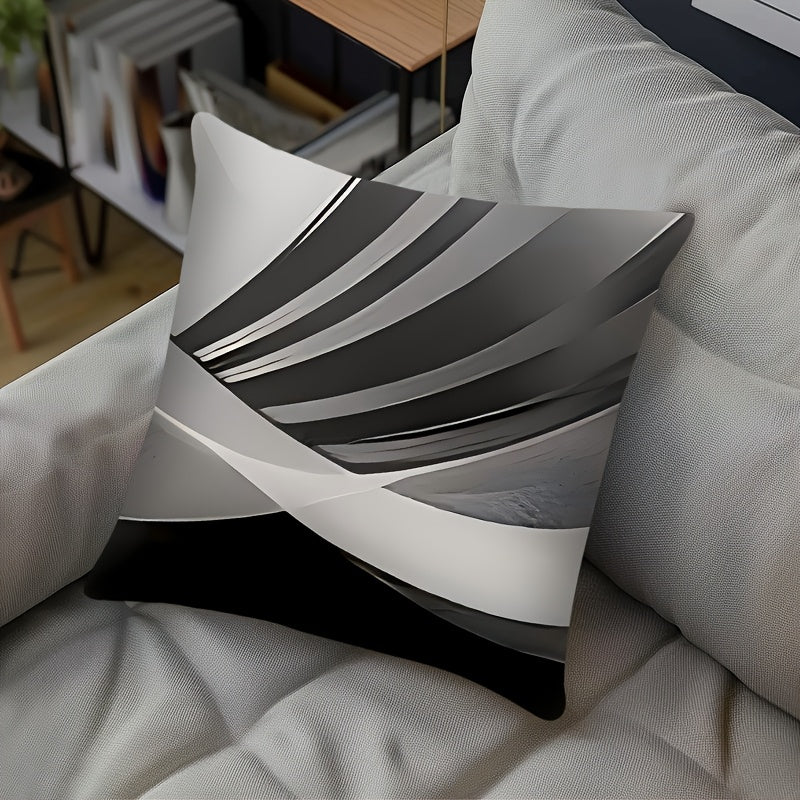 Set Of 4 Black Throw Pillow Covers Modern Abstract Grey Stripes Gray White Acrylic Bold Decorative Pillow Cases, Cozy Washable Polyester Cushion Covers For Home Decor Square 17.7x17.7 Inches Pillowcases (Pillow Insert Not Inc