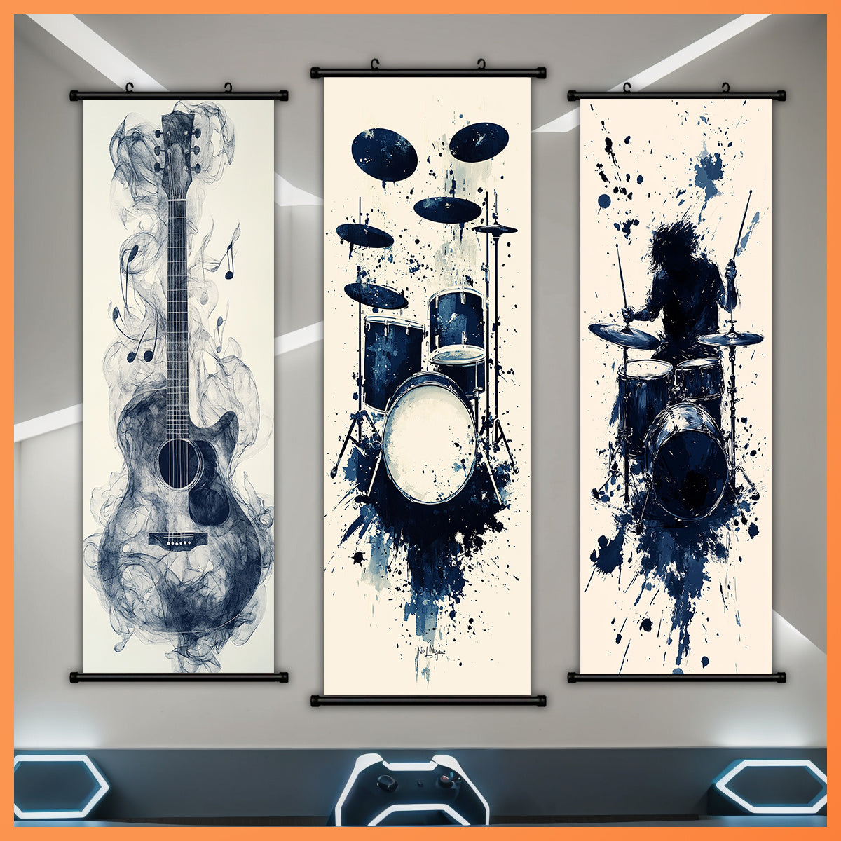 - Set of 3 Black Musical Instrument Canvas Scroll Art - Music Themed Poster for Living Room, Bedroom, Dining Room, Garage, Office, Cafe, Bar, Patio Wall Art - Indoor/ Outdoor Wall Decoration, Waterproof, Odorless, Artwork