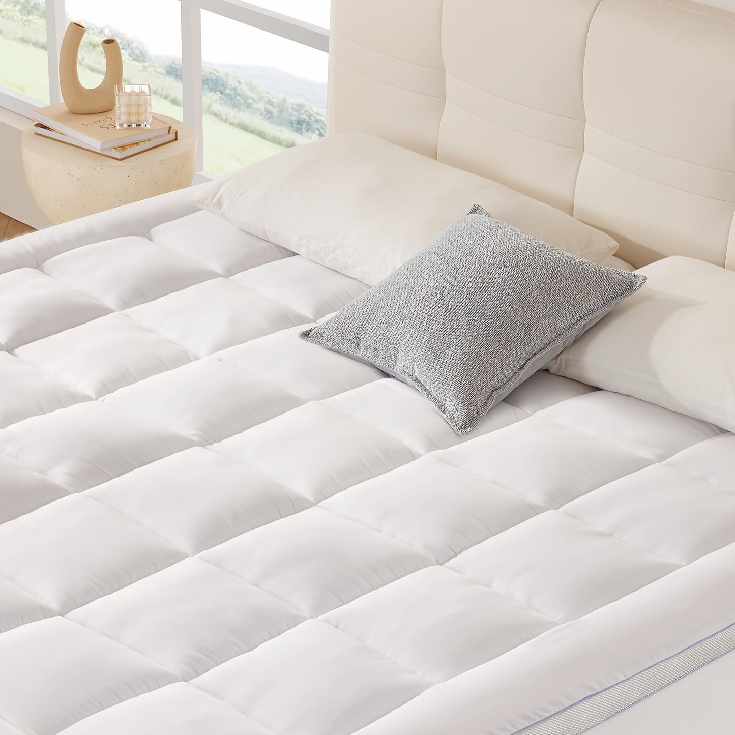 Twin Mattress Topper, 500 GSM Pillow Top, Quilted Fitted Mattress Protector with 8-21" Deep Pocket, Soft Mattress Pad Twin Size - White, Mattress Topper Extra Thick, Foldable Mattress, Mattress Protector, King Size Mattress T