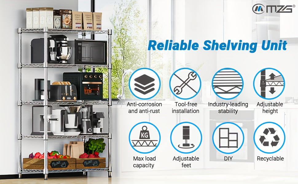 Adjustable Height Heavy-Duty Steel Wire Shelving Unit with 4-Wheel Mobility & Leveling Feet - 3-Tier Metal Storage Shelves with Chrome Finish, Space-Saving Freestanding Organizer for Kitchen, Bathroom, Garage, Laundry Room -