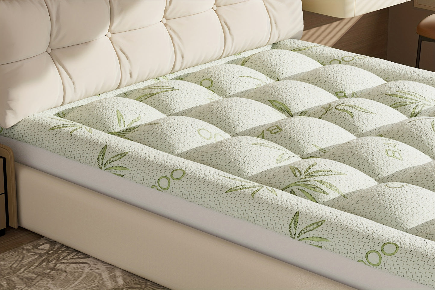 Bamboo Extra Thick Mattress Topper Waterproof Mattress Protector- 1000 GSM Quilted Fitted Extra, Cooling Breathable Pillow Mattress Pad - Deep Pocket Topper Fits 8-21 Inches