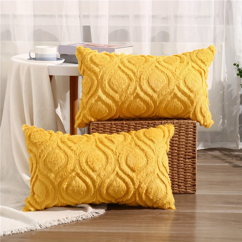 2pcs Boho Chic 18x18 Inch Throw Pillow Covers - Luxurious Soft Plush Faux Fleece with Geometric Quilted Pattern, Zip Closure - Machine Washable for Couch, Sofa, Bedroom Decor, Throw Pillows for Couch