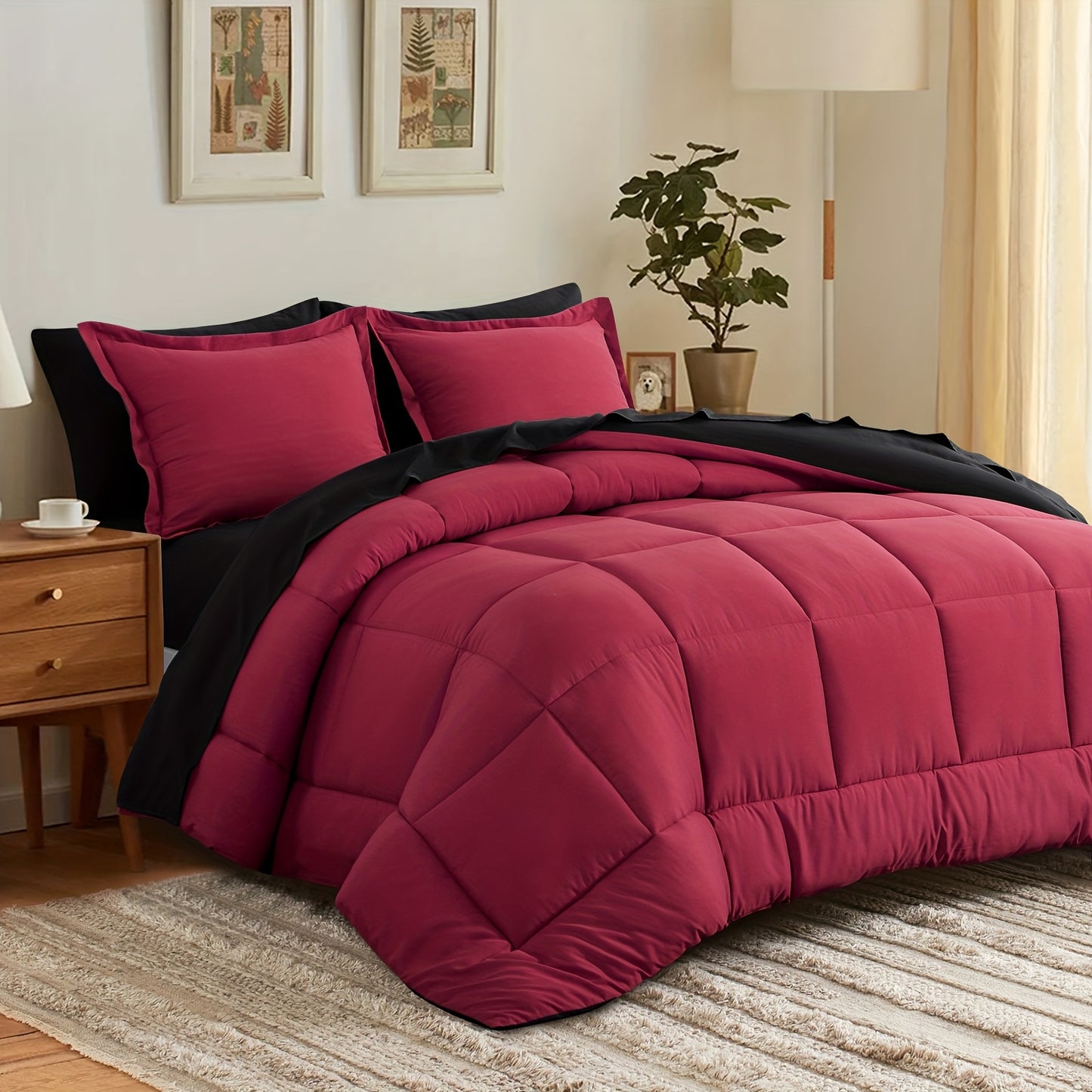 7pcs Ultra-Soft Bed In A Bag, Down Alternative Bedding Sets with All Season Quilted Comforter, Flat Sheet, Fitted Sheet, Pillowcases - Gifts for The Family And Friends, RUIKASI, Machine Washable, Polyester 100, Acrylic 15, Sa