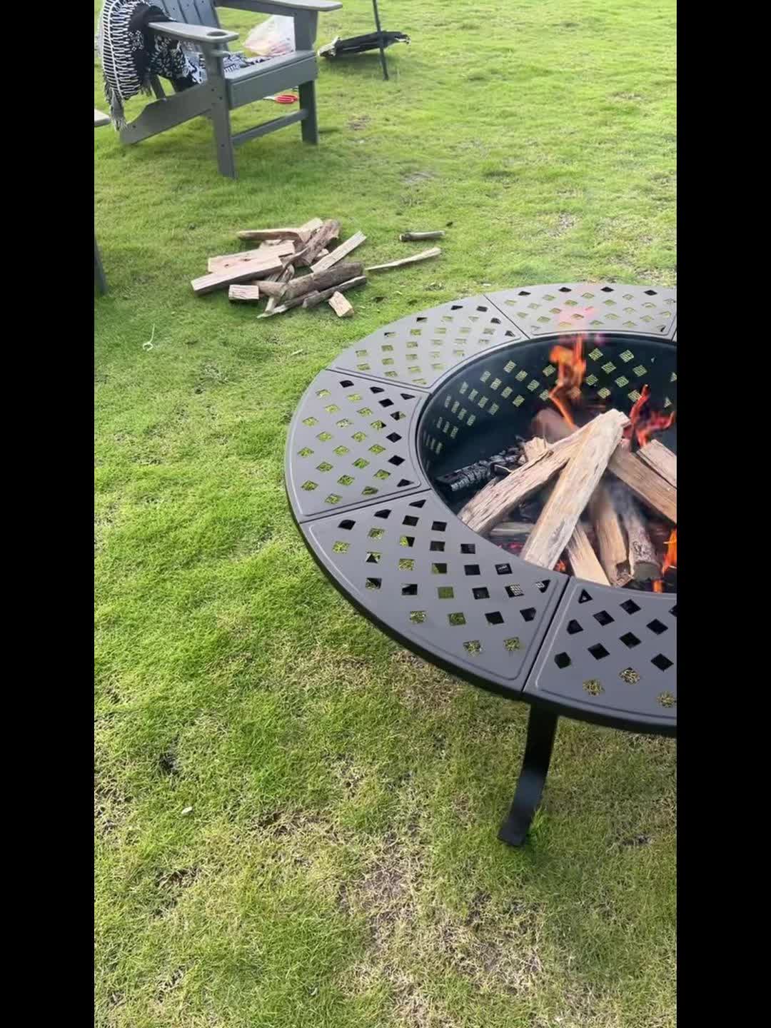 43 Inch Fire Pit With 2 Grill, Outdoor Wood Burning Firepit With Lid, Metal Round Table For Backyard Patio Garden Picnic Camping Bonfire