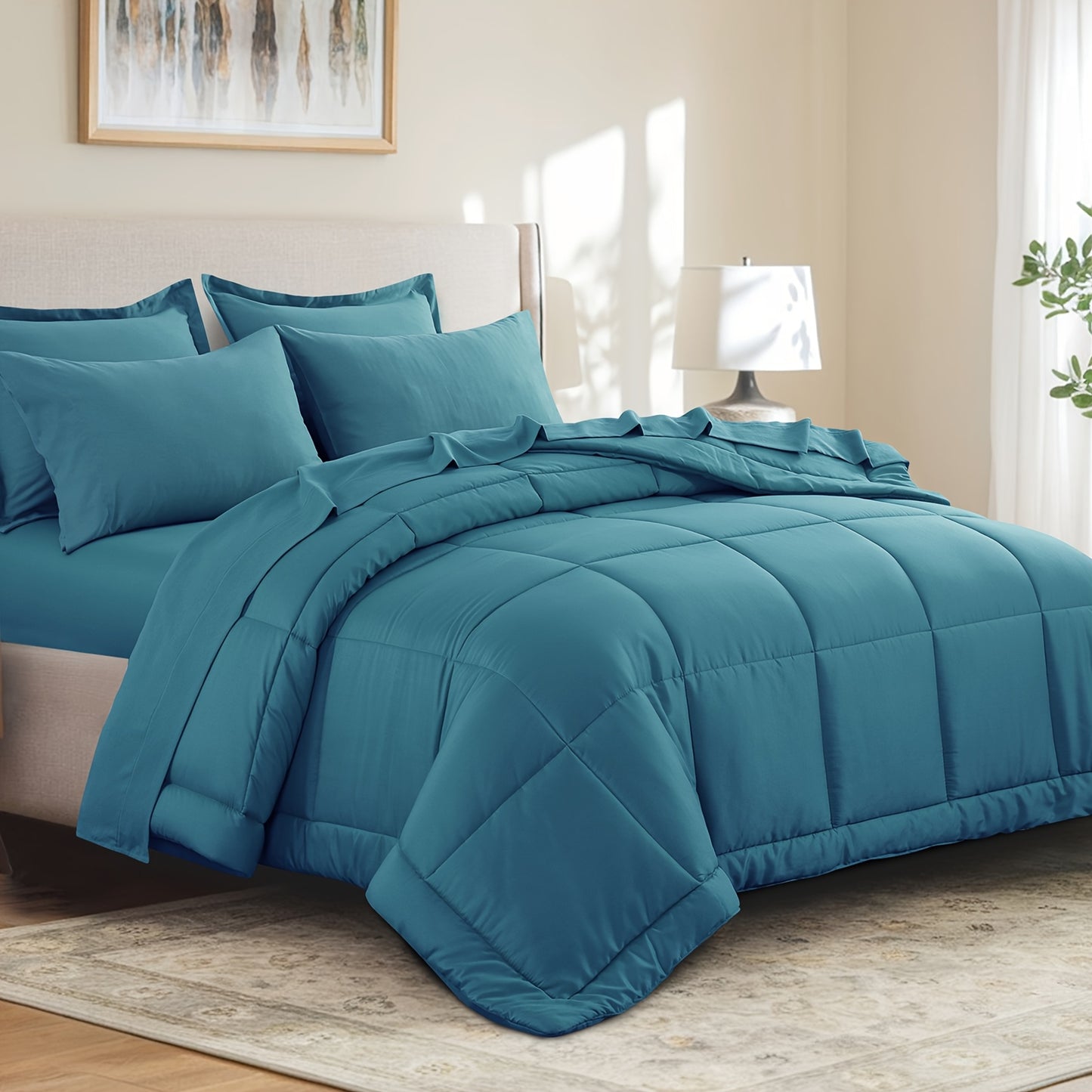 7pcs Ultra-Soft Bed In A Bag, Down Alternative Bedding Sets with All Season Quilted Comforter, Flat Sheet, Fitted Sheet, Pillowcases - Gifts for The Family And Friends, RUIKASI, Machine Washable, Polyester 100, Acrylic 15, Sa