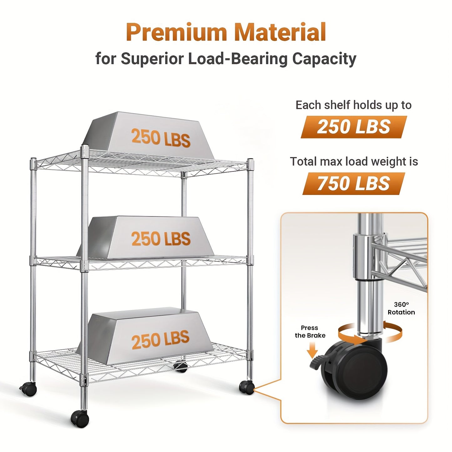 Simple Deluxe Heavy Duty 3-Shelf Adjustable Steel Wire Shelving Unit with Wheels, Chrome Finish - 13.8"W x 23.6"D x 40.5"H, 750 lbs Capacity, Easy No-Tool Assembly for Kitchen, Pantry, Garage, or Office Organization, Kitchen