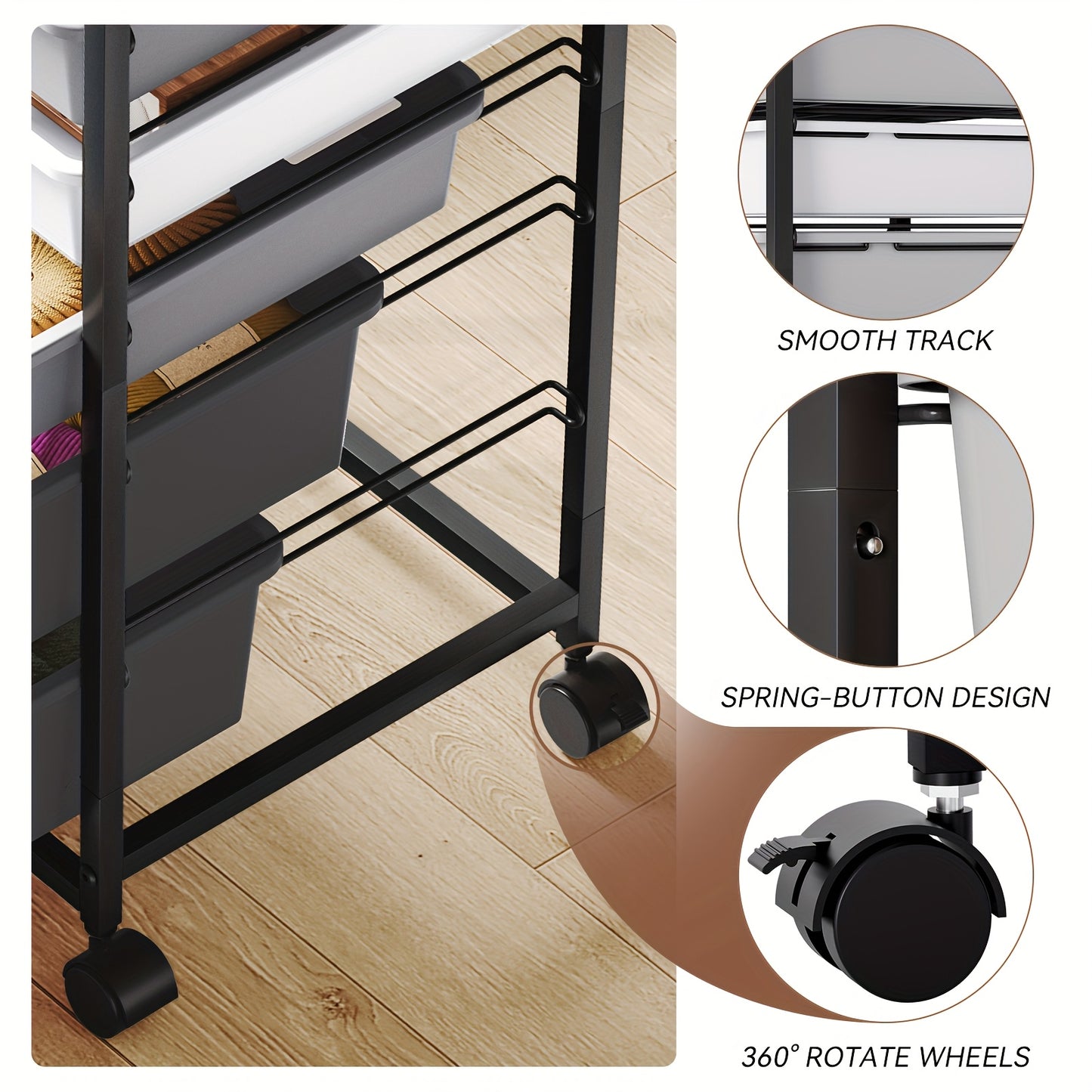 5-Tier Heavy-Duty Metal Utility Cart with 5 Lockable Drawers & Tabletop - Rolling Storage Cabinet on Locking Wheels, Space-Saving Sturdy Frame for Home Office, Workshop, Craft Room Organization - Easy Assembly, Dark Grey (No