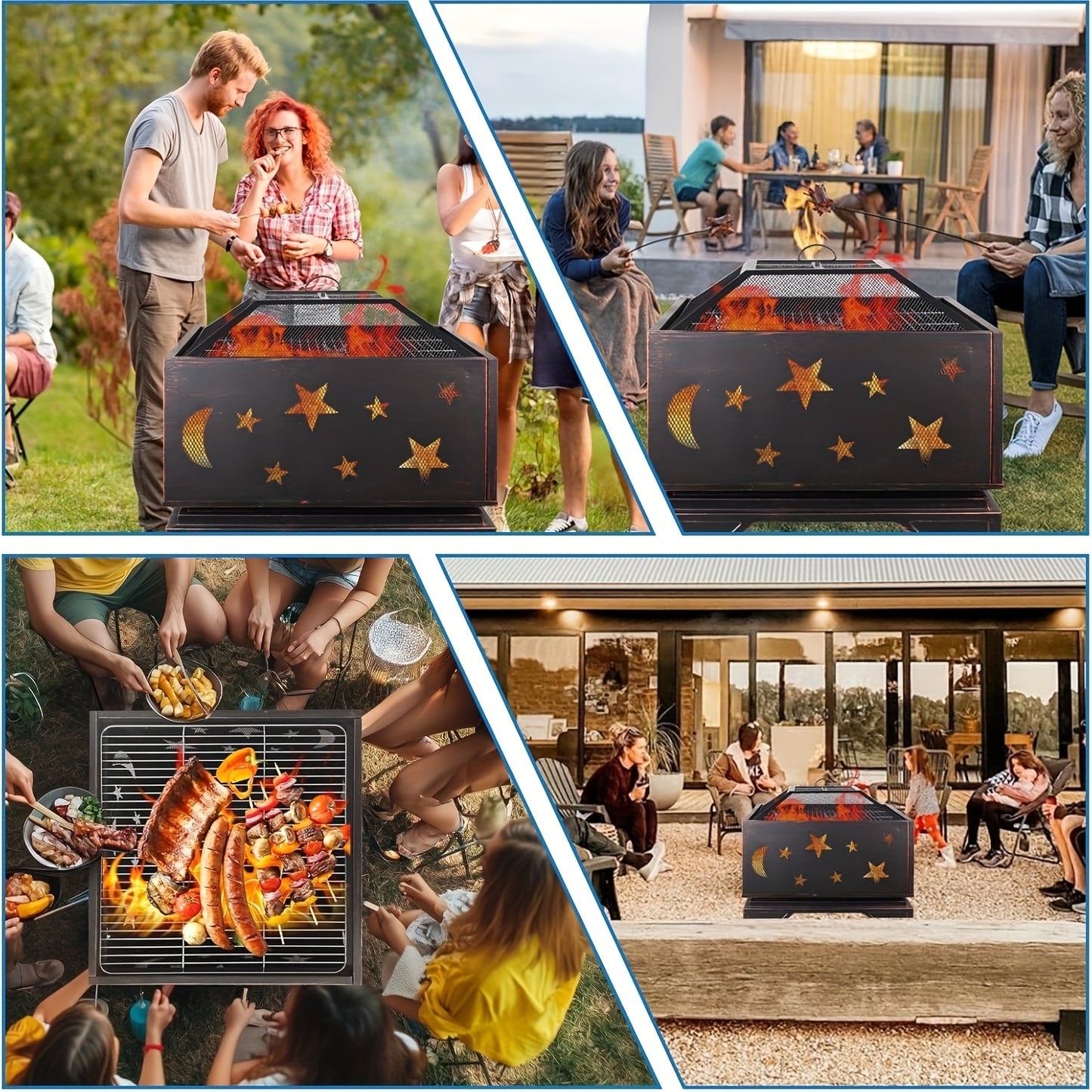 26in Fire Pit Set with Spark Screen, Mesh Cover And Poker, Heating Equipment Equipment, Use for Outside Bonfire Patio Picnic BBQ