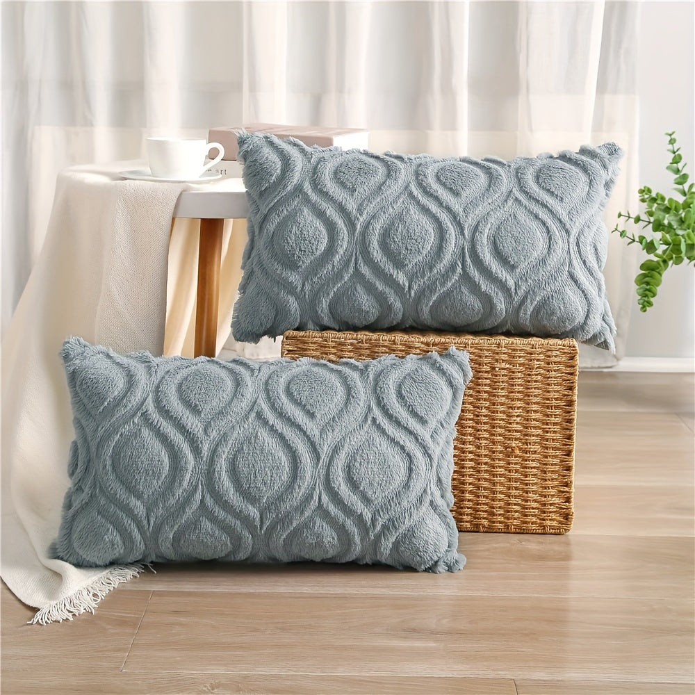2pcs Boho Chic 18x18 Inch Throw Pillow Covers - Luxurious Soft Plush Faux Fleece with Geometric Quilted Pattern, Zip Closure - Machine Washable for Couch, Sofa, Bedroom Decor, Throw Pillows for Couch