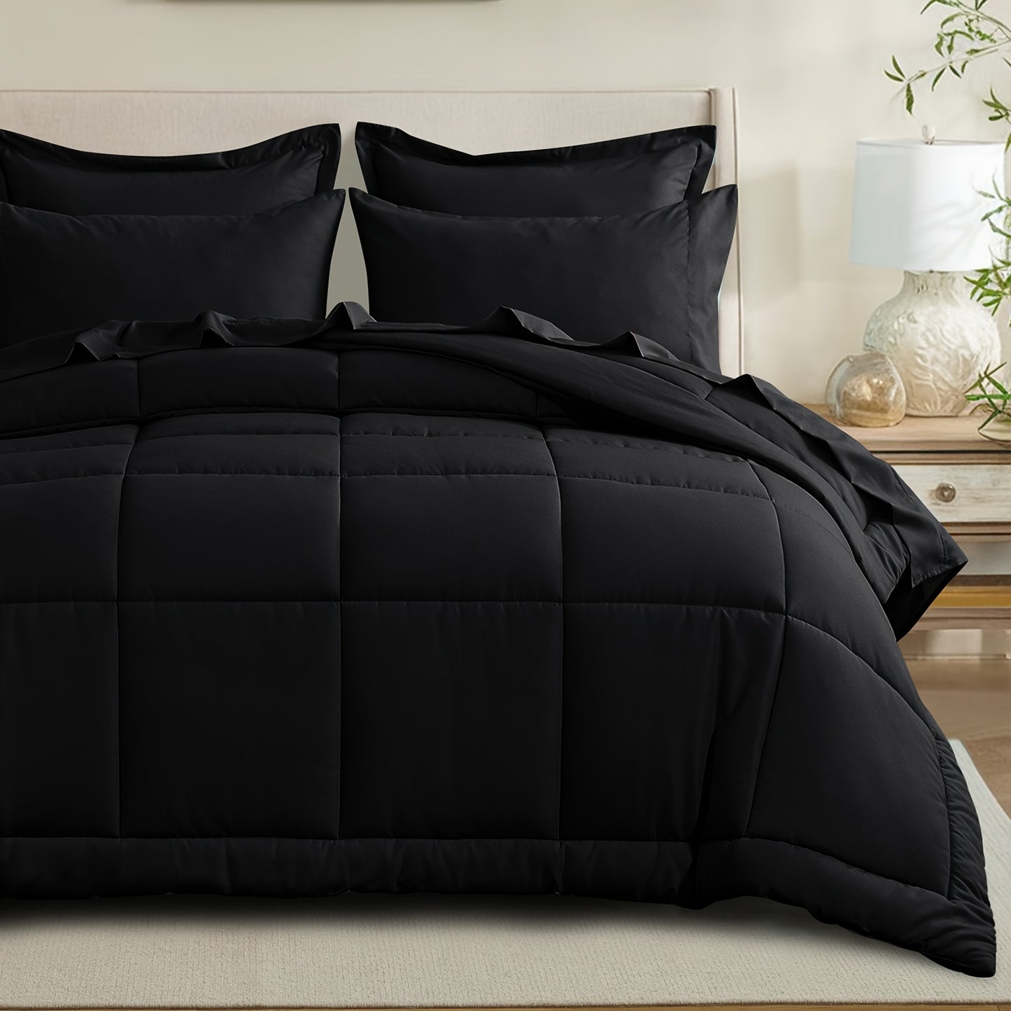 7pcs Ultra-Soft Bed In A Bag, Down Alternative Bedding Sets with All Season Quilted Comforter, Flat Sheet, Fitted Sheet, Pillowcases - Gifts for The Family And Friends, RUIKASI, Machine Washable, Polyester 100, Acrylic 15, Sa