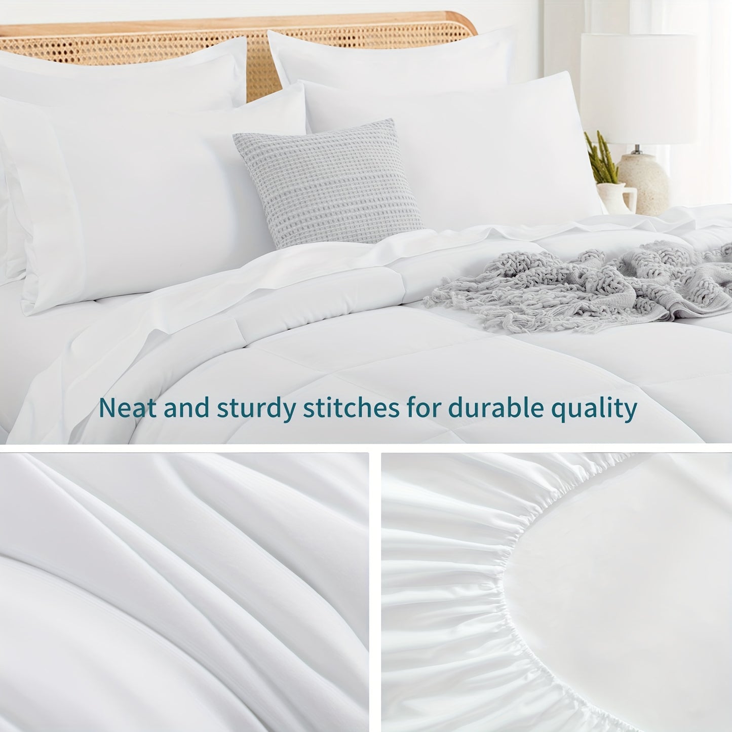 7pcs Ultra-Soft Bed In A Bag, Down Alternative Bedding Sets with All Season Quilted Comforter, Flat Sheet, Fitted Sheet, Pillowcases - Gifts for The Family And Friends, RUIKASI, Machine Washable, Polyester 100, Acrylic 15, Sa