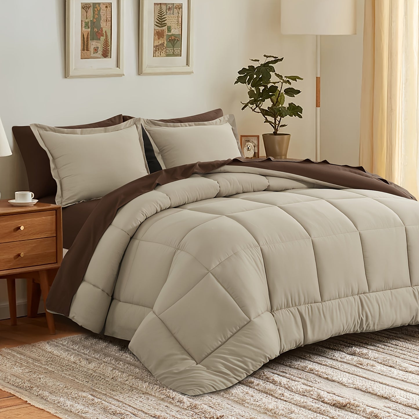 7pcs Ultra-Soft Bed In A Bag, Down Alternative Bedding Sets with All Season Quilted Comforter, Flat Sheet, Fitted Sheet, Pillowcases - Gifts for The Family And Friends, RUIKASI, Machine Washable, Polyester 100, Acrylic 15, Sa