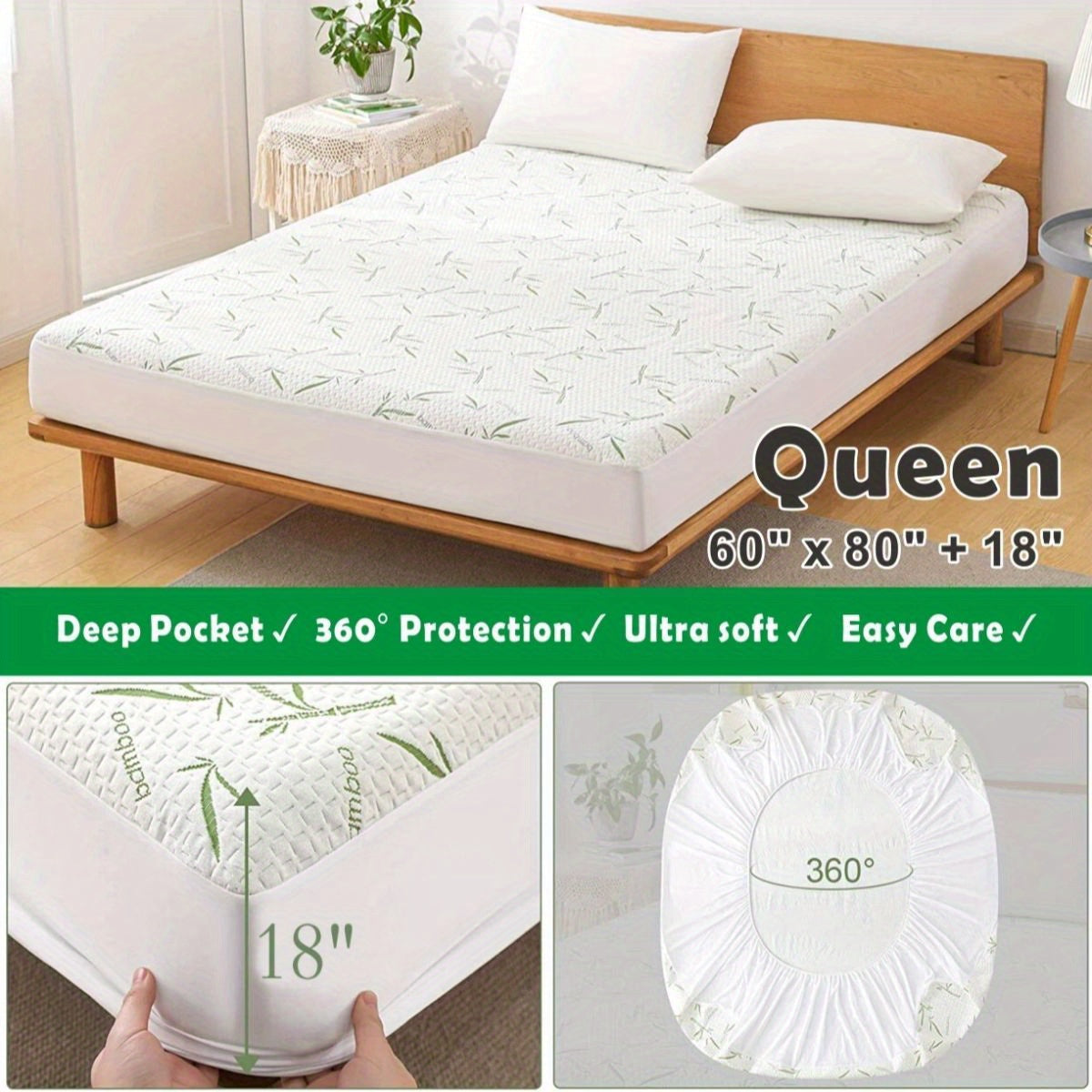 1/2pcs 100% Bamboo Fiber Mattress Cover - Breathable Bamboo Waterproof Mattress Protector - 4-Layer Waterproof Bamboo Mattress Protector With Jacquard Weave - Cooling Mattress Cover Breathable Ultra Soft - Mattress Pad Noisel