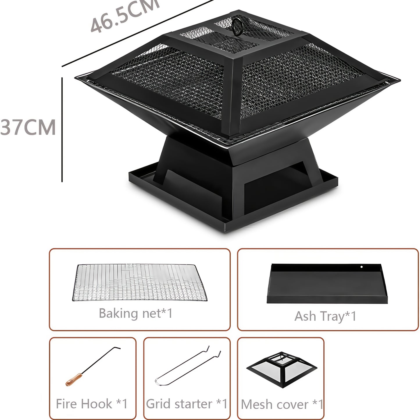 18.5-inch Outdoor Fire Pit, Charcoal Fire Grill, Equipped with Charcoal Hook, Fireproof Cover, Portable Barbecue Grill, Firewood Burning for Heating, Suitable for Bonfire, Camping, Multi Person Dinner Parties
