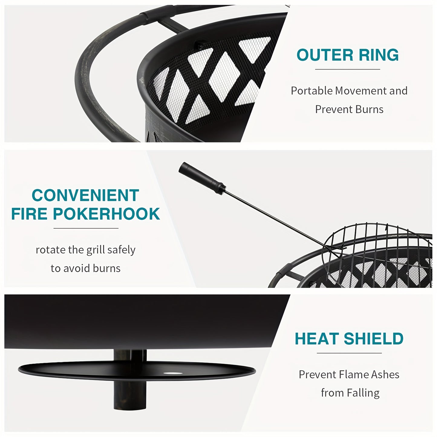 30" 2-in-1 Fire Pit with Metal BBQ Grill & Spark Screen - Durable Zinc Alloy Outdoor Fire Pit for Patio, Backyard, and Garden Use - Black Wood Burning Design with Handles for Easy Handling