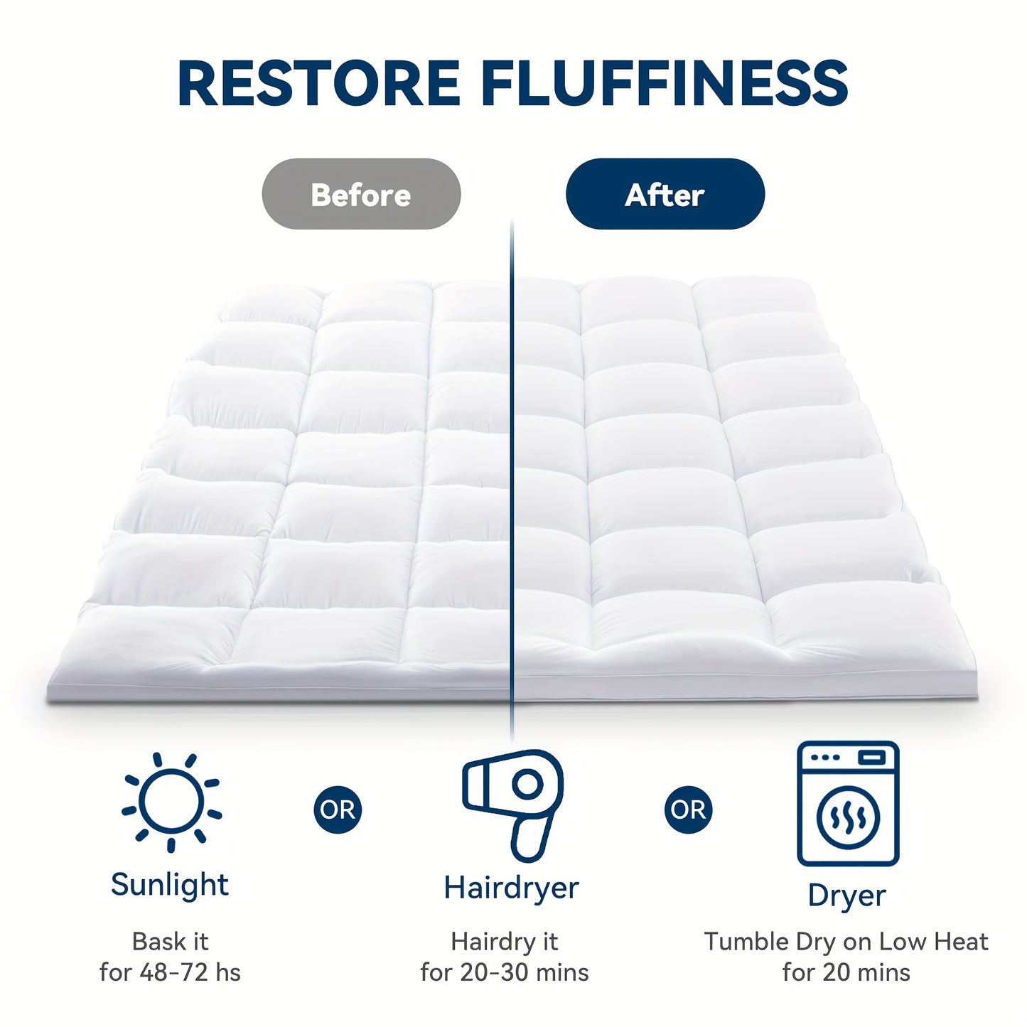 Twin Mattress Topper, 500 GSM Pillow Top, Quilted Fitted Mattress Protector with 8-21" Deep Pocket, Soft Mattress Pad Twin Size - White, Mattress Topper Extra Thick, Foldable Mattress, Mattress Protector, King Size Mattress T