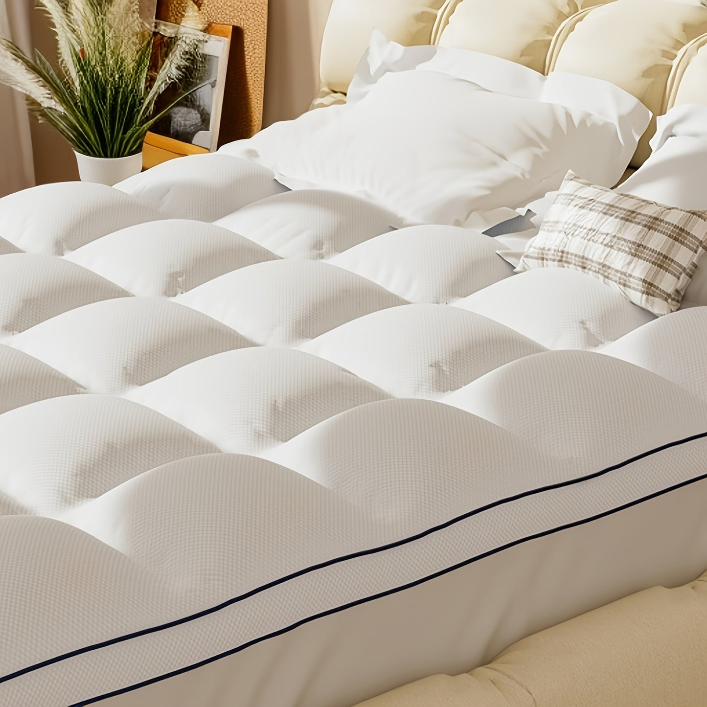 Extra Thick Soft Mattress Topper - Overfilled Down Alternative Filling Deep Pocket Fit 8-21 Inches For Back Pain