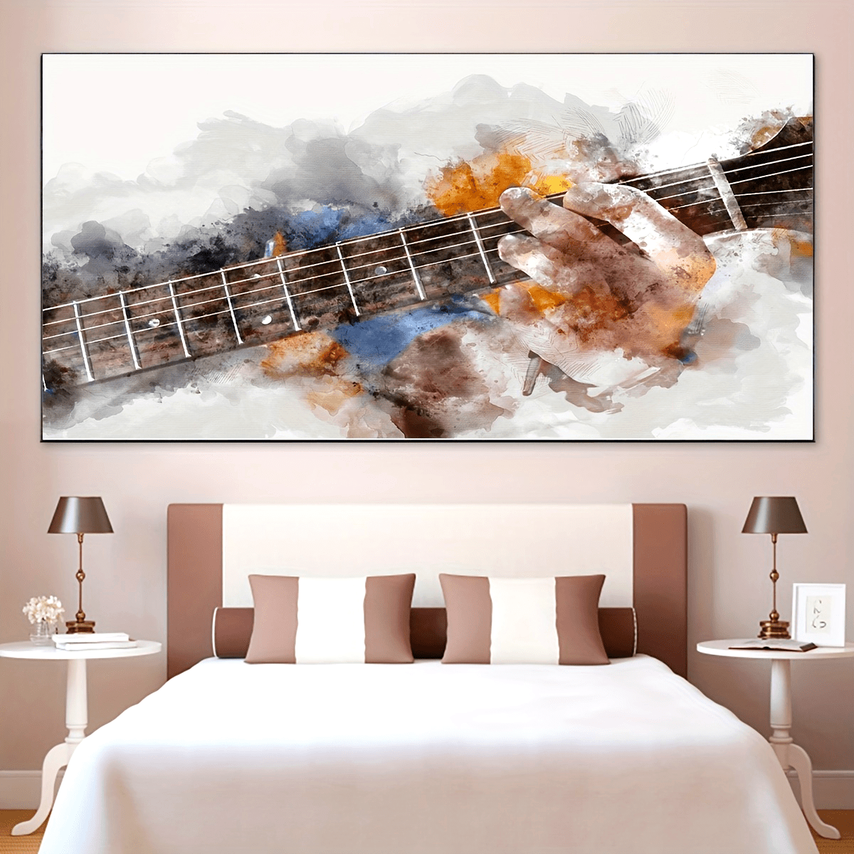 1pc Art Deco Modern Guitar Canvas Art Print, Musical Theme, Ink Medium, Frameless Poster, Transverse Orientation, with Indoor & Outdoor Wall Hanging Decor for Living Room, Bedroom, Home Office, Bathroom, Kitchen, Music Lovers