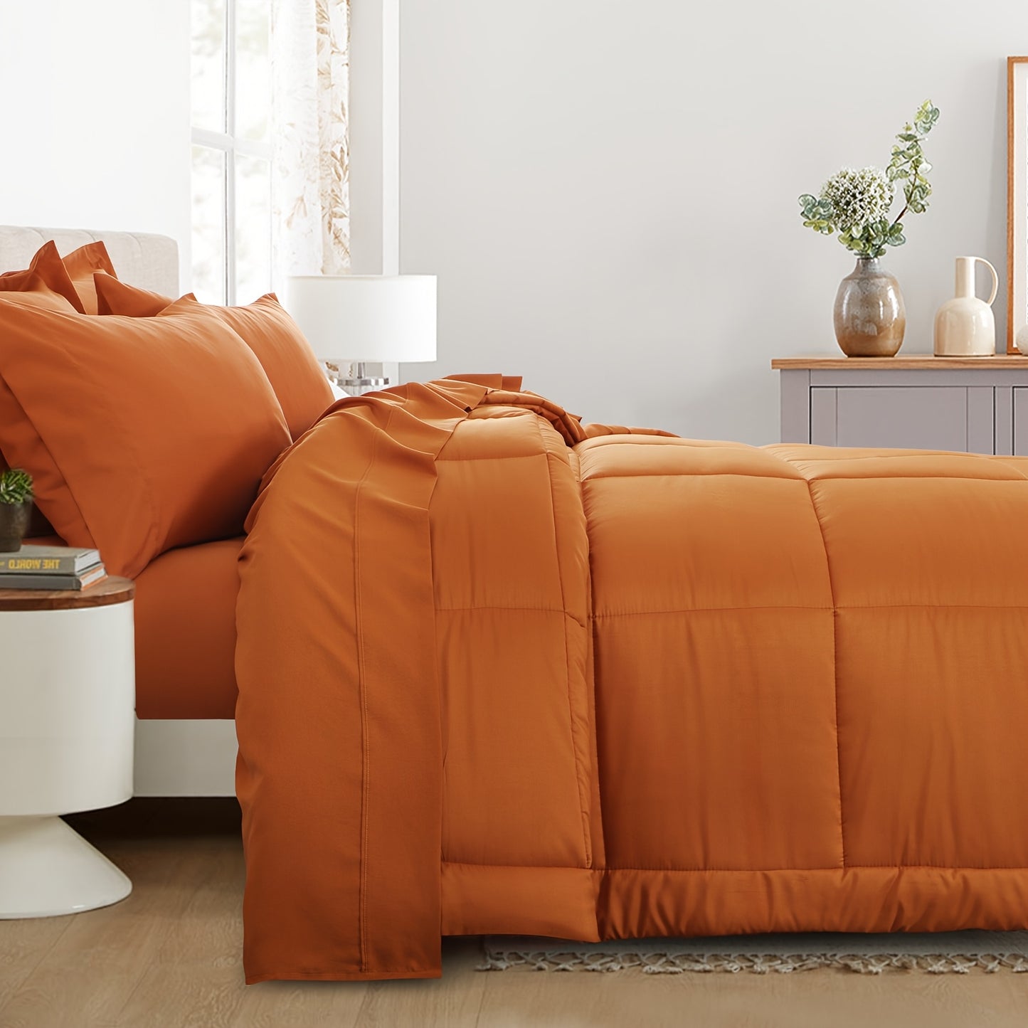7pcs Ultra-Soft Bed In A Bag, Down Alternative Bedding Sets with All Season Quilted Comforter, Flat Sheet, Fitted Sheet, Pillowcases - Gifts for The Family And Friends, RUIKASI, Machine Washable, Polyester 100, Acrylic 15, Sa