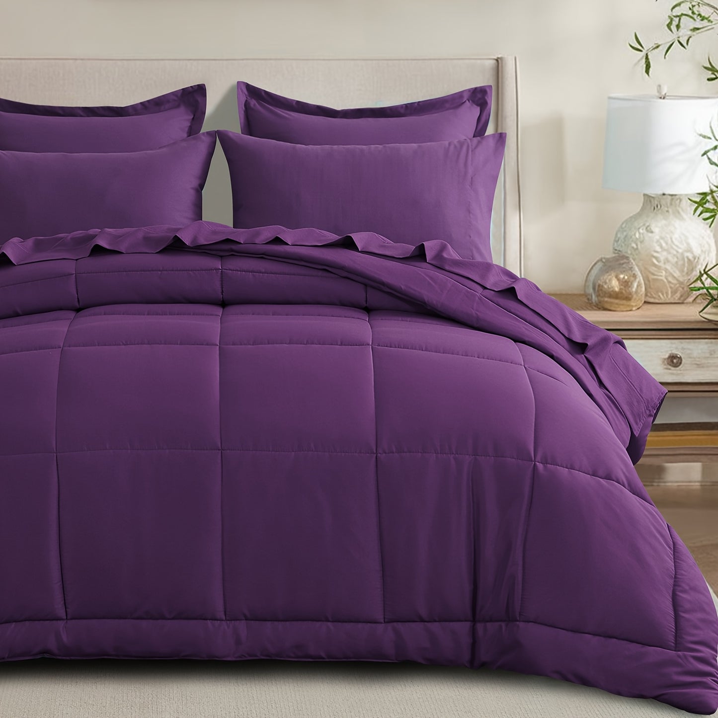 7pcs Ultra-Soft Bed In A Bag, Down Alternative Bedding Sets with All Season Quilted Comforter, Flat Sheet, Fitted Sheet, Pillowcases - Gifts for The Family And Friends, RUIKASI, Machine Washable, Polyester 100, Acrylic 15, Sa