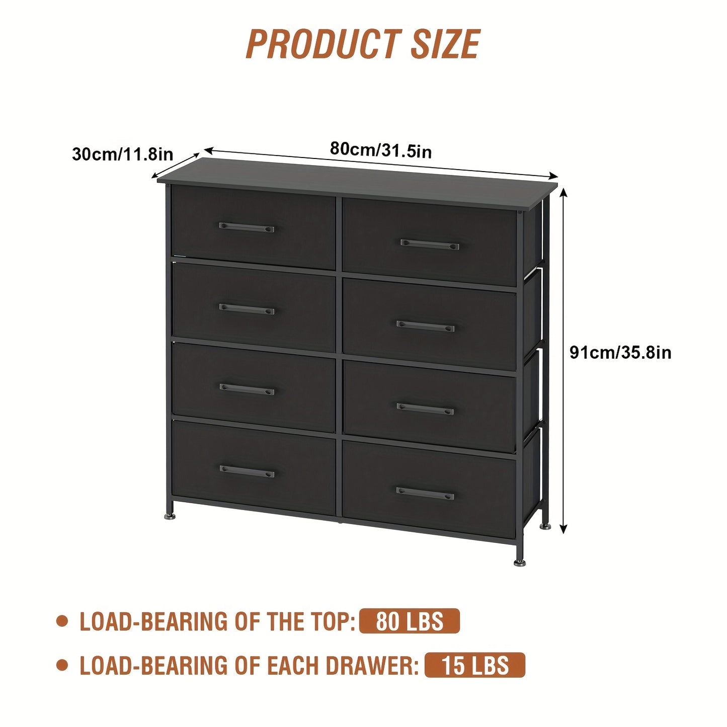 5/8/9 Fabric Drawers Dresser For Bedroom, Storage Drawers, Chest Organizer Units With Wooden And Steel Frame Top For Bedroom, Living Room, Closet, Living Room, Entryway, Black/Grey/Nature