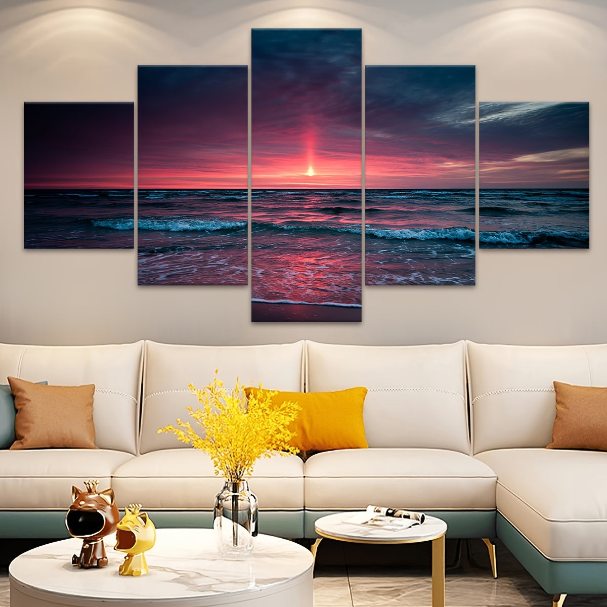 5pcs Frame Nature Seaside Lakes Canvas Poster, Sunrise Sunset Sea View Five Panel Scene Art, Modular Picture, Print Painting, Modern Art, Ideal Decor for Bedroom Living Room Kitchen Dorm, Wall Decoration, Gift for Family Frie