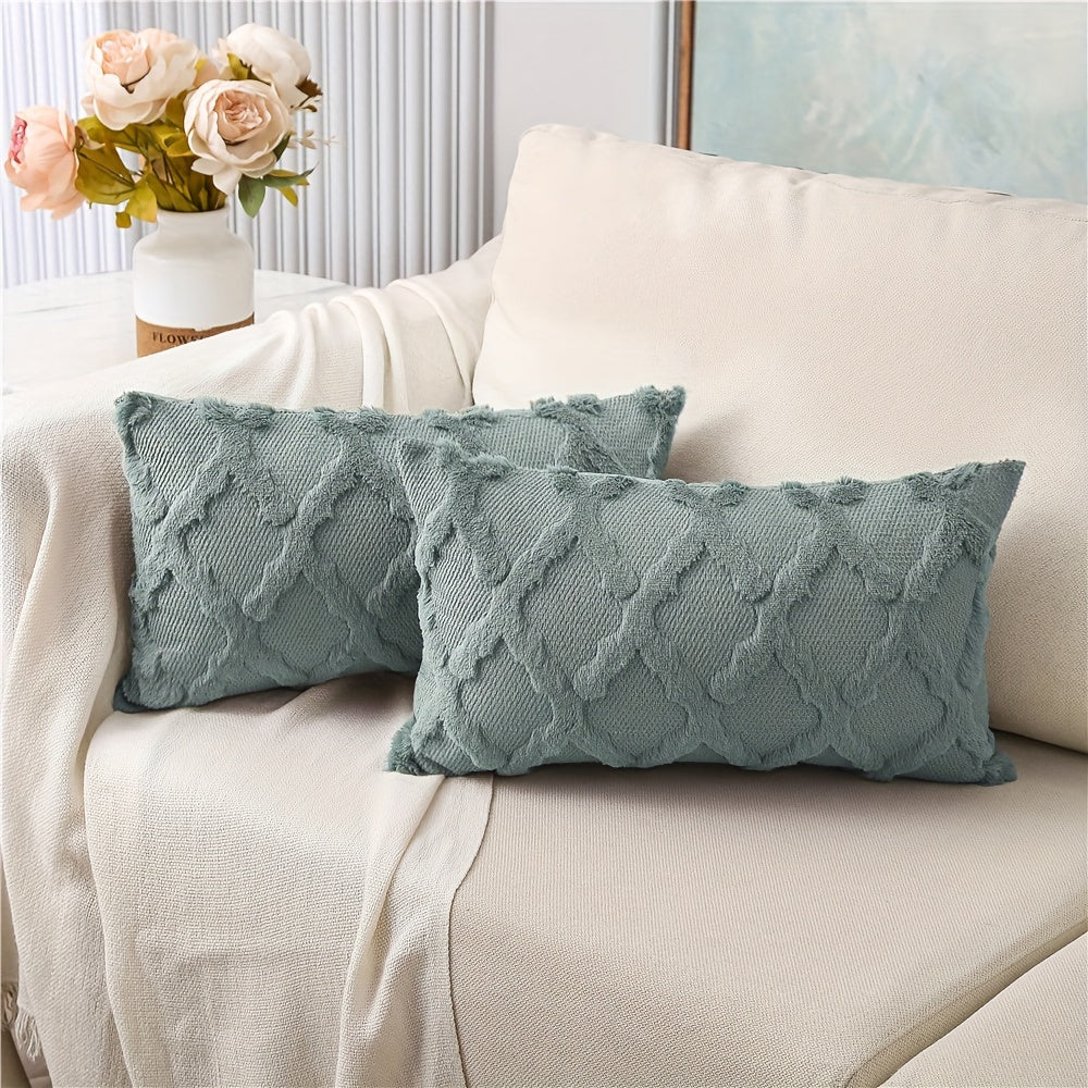 Set of 2 Bohemian Chic Velvet Throw Pillow Covers - Soft, Machine Washable, Woven Zipper Closure, Geometric Pattern Design - Decorative Cushion Covers for Living Room, Bedroom, and Outdoor Spaces